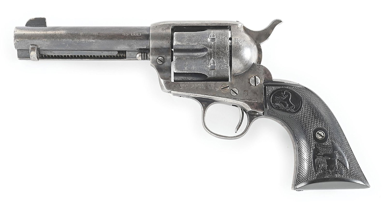 (C) FINE 1ST GENERATION COLT SINGLE ACTION ARMY REVOLVER (1912).: Factory letter states that it was shipped on October 1st, 1912 in a one gun shipment to W.H. Hoegee of Los Angeles. Standard features include the blue and case color finish. Serial numbers match. Barr