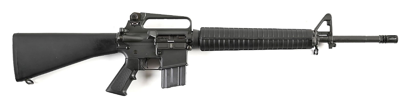 (M) PRE-BAN COLT AR-15A2 HBAR SPORTER WITH BOX AND FACTORY LETTER.: Per the included factory letter this rifle was sent as a shipment of 9 like guns to W.L. Baumler of Lorain, Ohio on January 4, 1989. Matte finished heavy barrel marked "C MP 5.56 NATO 1/7 HBAR" with b