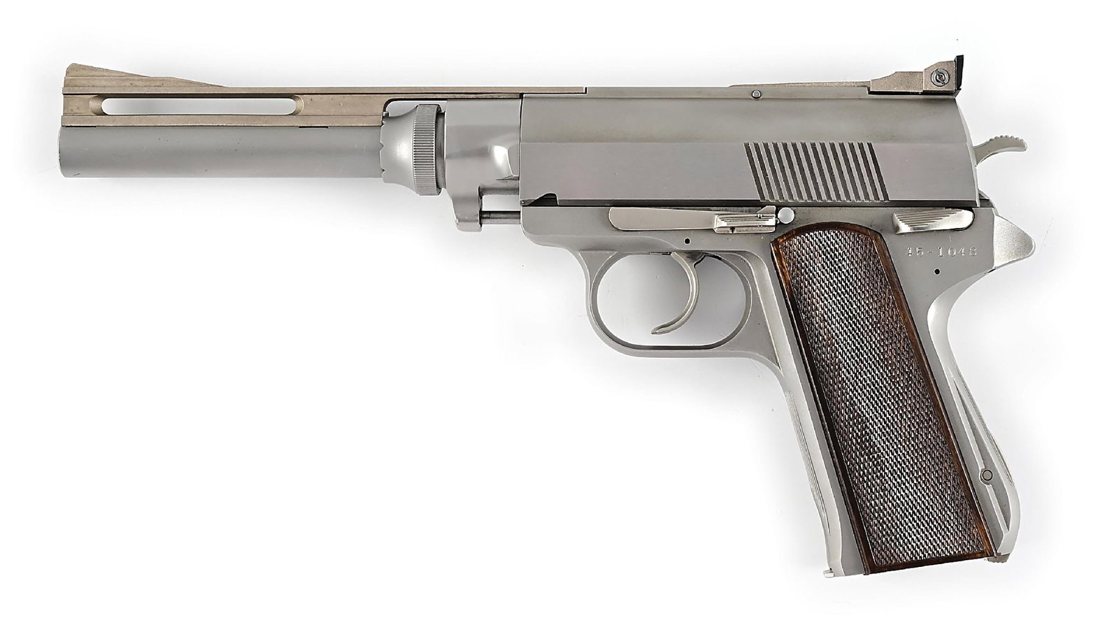 (M) WILDEY FIREARMS "SURVIVOR " .45 WIN MAG SEMI-AUTOMATIC PISTOL WITH BOX: Originally designed in 1973 by Wildey J. Moore and built in Cheshire Ct. It is noted as the first ever gas operated semi-auto and for some of the old timers, is best remembered as the special friend o