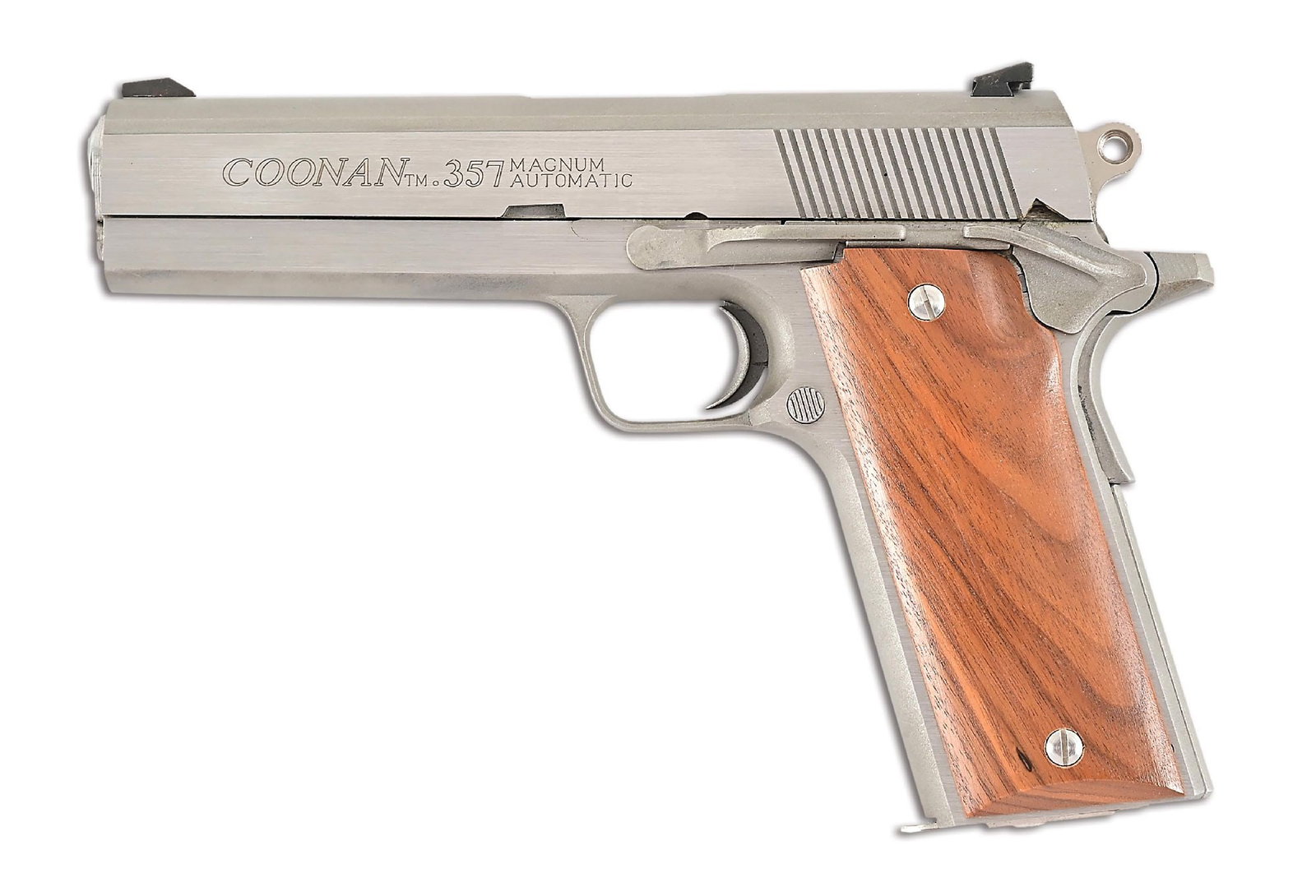 (M) COONAN ARMS MODEL B SEMI-AUTOMATIC PISTOL IN .357 MAGNU WITH BOX. (1 of 8)
