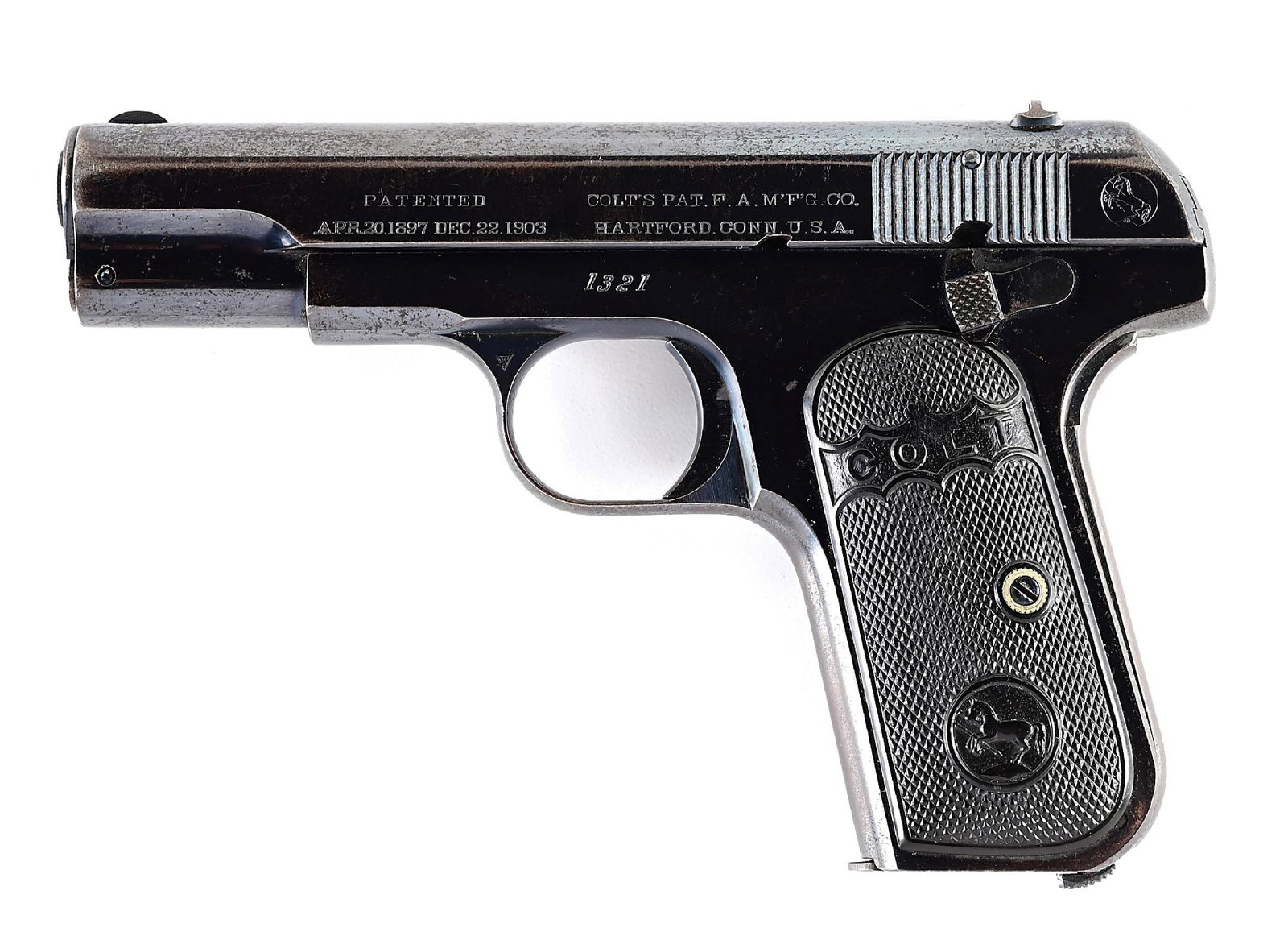 (C) 1ST YEAR HIGH POLISH COLT 1908 POCKET HAMMERLESS SEMI AUTOMATIC PISTOL. (1 of 7)