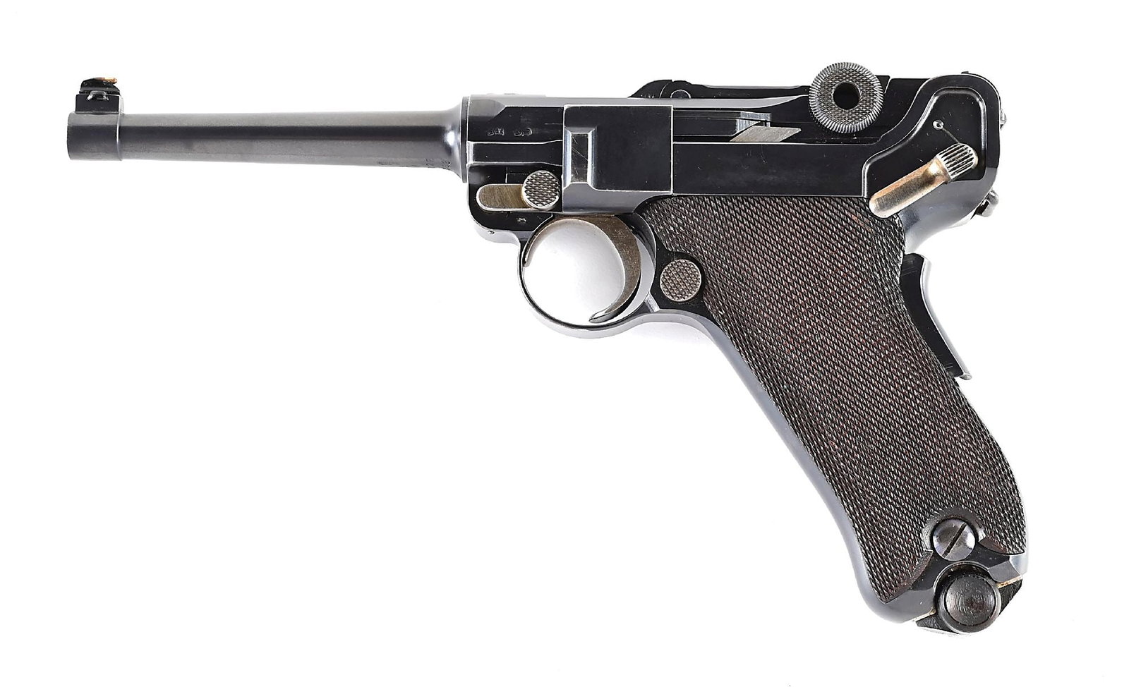 (C) DWM MODEL 1906 AMERICAN EAGLE LUGER SEMI-AUTOMATIC PISTOL.: Manufactured by DWM and chambered in .30 Luger, these were made for the U.S. retail market and have the Great Seal marked over the chamber. Germany is marked on the front of the frame for export. Matc