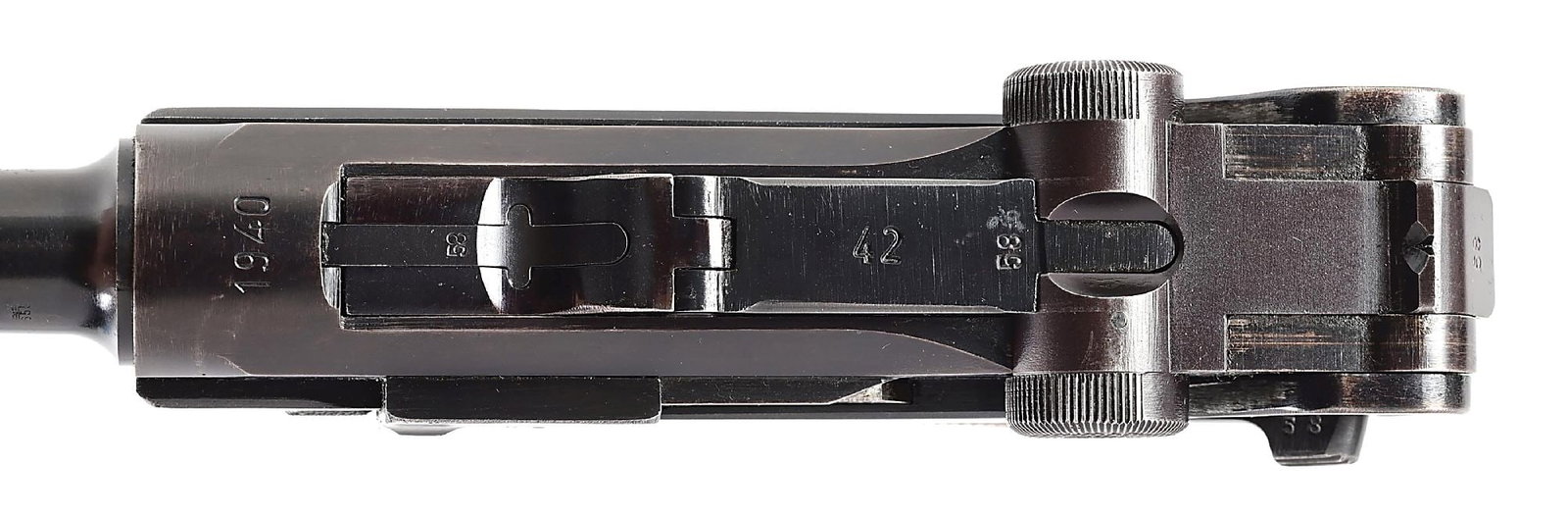 (C) MAUSER CODE 42 1940 DATED P.08 LUGER SEMI-AUTOMATIC PISTOL. - 5