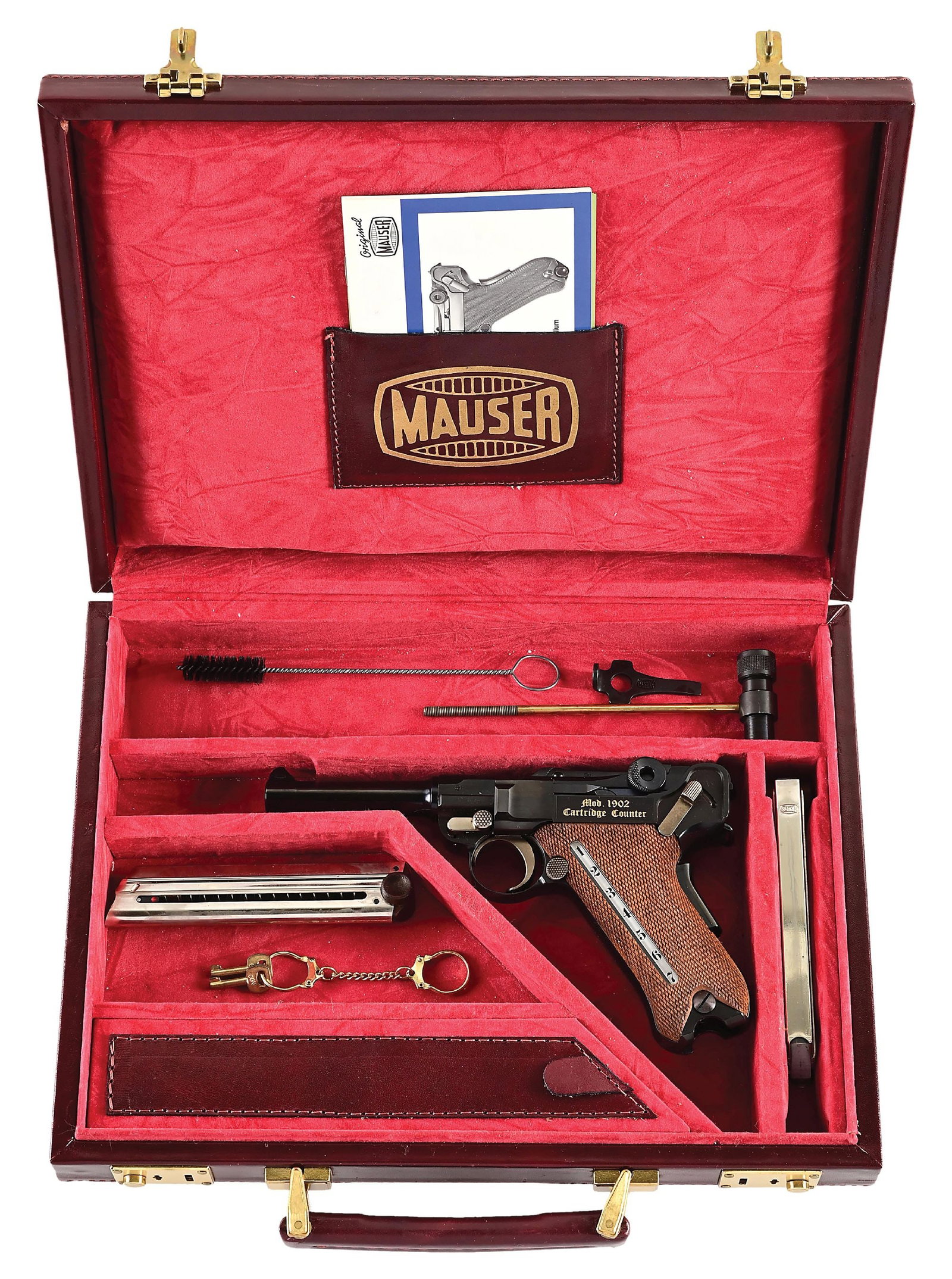 (C) CASED MAUSER PARABELLUM MODEL 1902 CARTRIDGE COUNTER LUGER SEMI-AUTOMATIC PISTOL. (1 of 15)