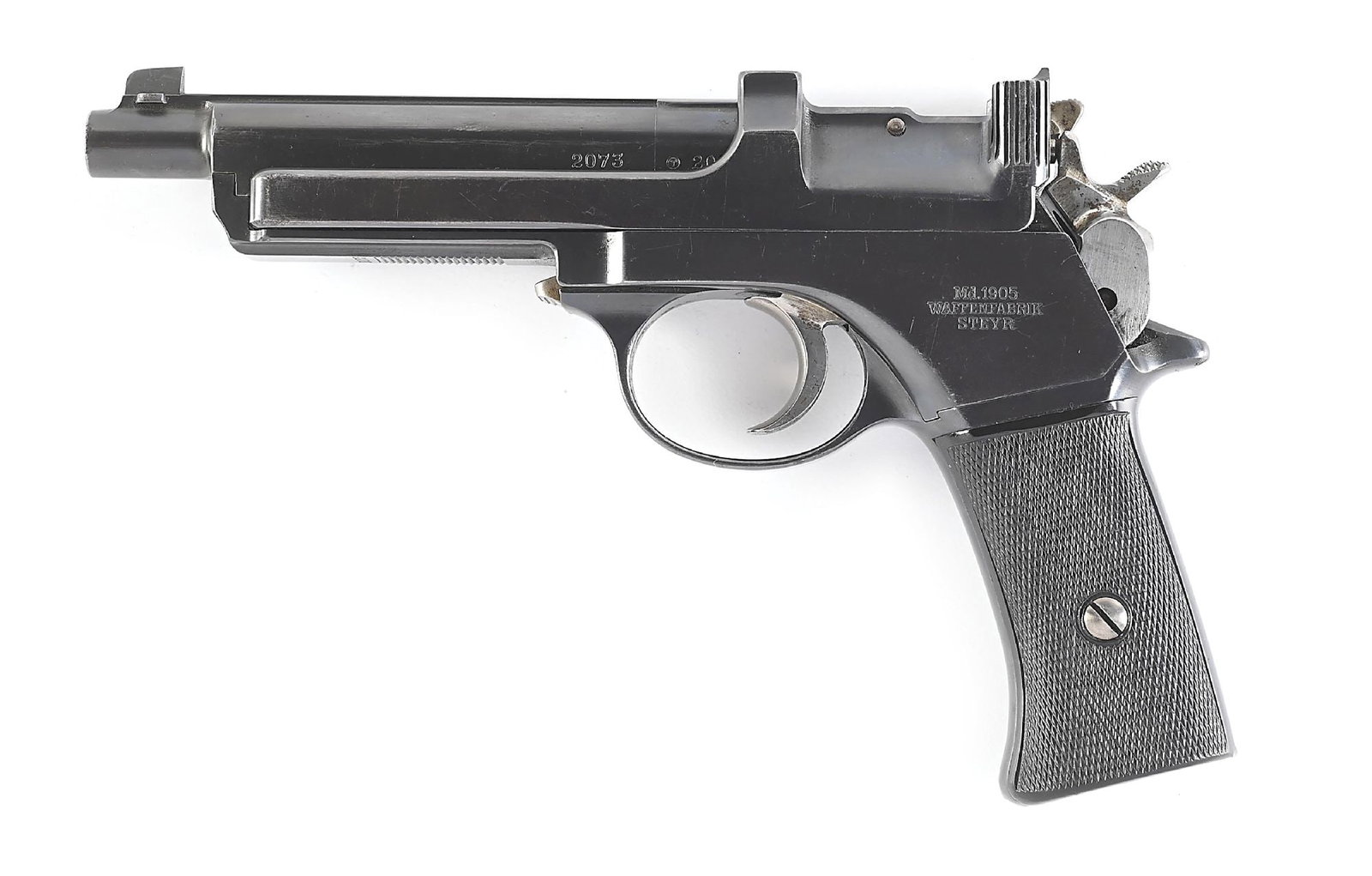 (C) STEYR-MANNLICHER "SHORT" POCKET MODEL 1905 SEMI-AUTOMATIC PISTOL. (1 of 9)