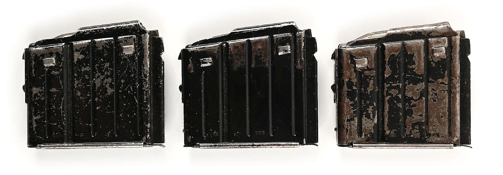 LOT OF 3: K43 MAGAZINES: Three original German WWII magazines for the G43/K43 Rifle. One production code is "AVX", and two are "GCB". CONDITION: Very good with scattered finish loss.