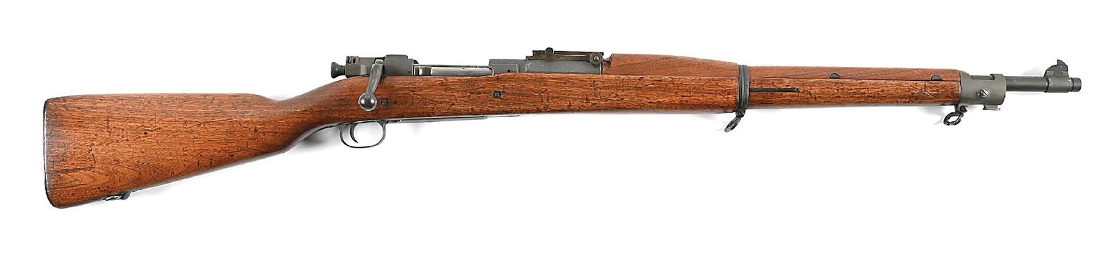 (C) ROCK ISLAND ARSENAL REBUILD 1903 BOLT ACTION RIFLE WITH SEDGLEY USMC BARREL.: Originally built at Rock Island in 1919, this WWII rebuild now has a 9-43 dated USMC field replacement barrel supplied by Sedgley of Philadelphia. Rifle sports a scant stock with an RIA FK inspector c