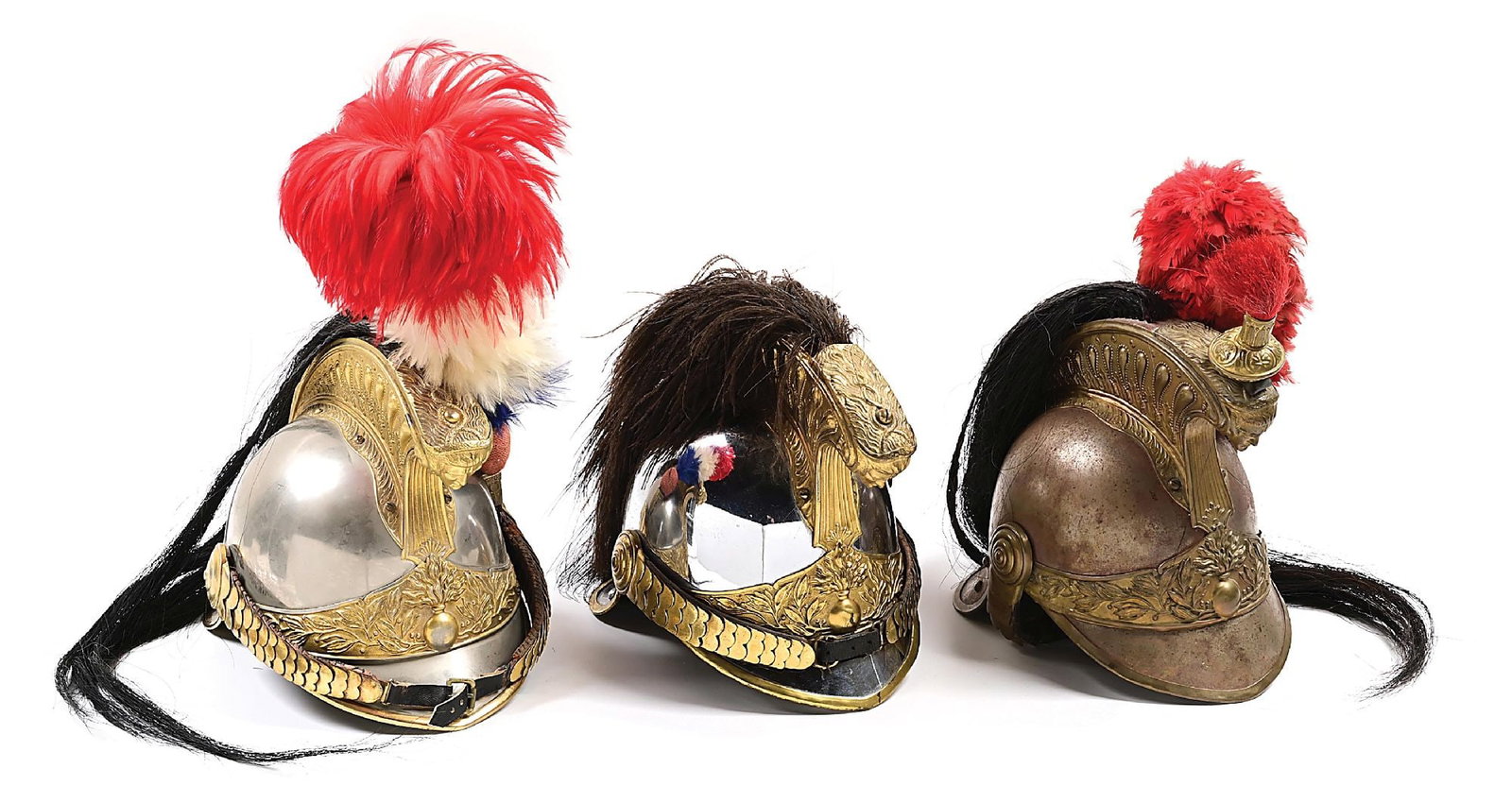 LOT OF 3: WWI ERA FRENCH CUIRASSIER HELMETS. (1 of 7)