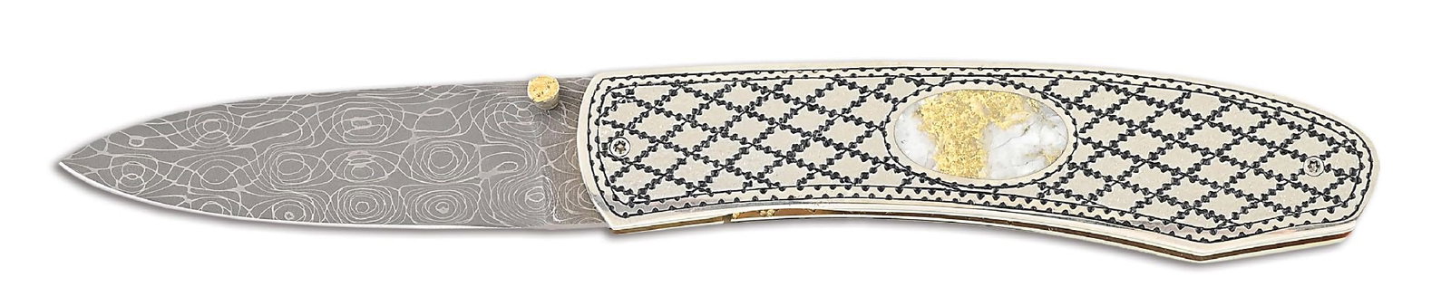 JIM SORNBERGER STEEL AND GOLD QUARTZ INLAY LINERLOCK FOLDER. (1 of 6)