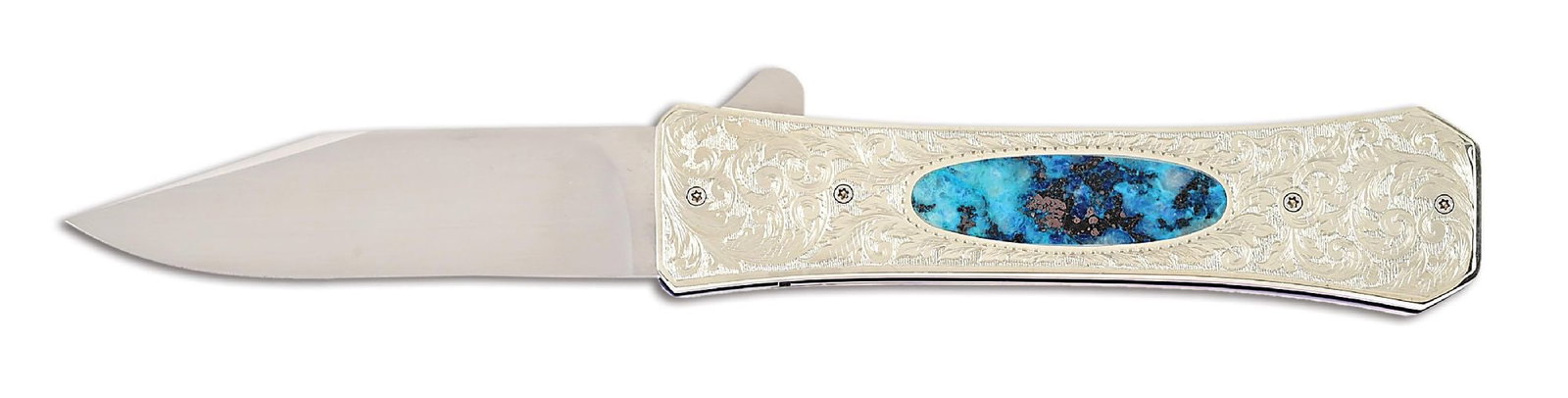 JIM SORNBERGER SILVER LINERLOCK KNIFE. (1 of 7)