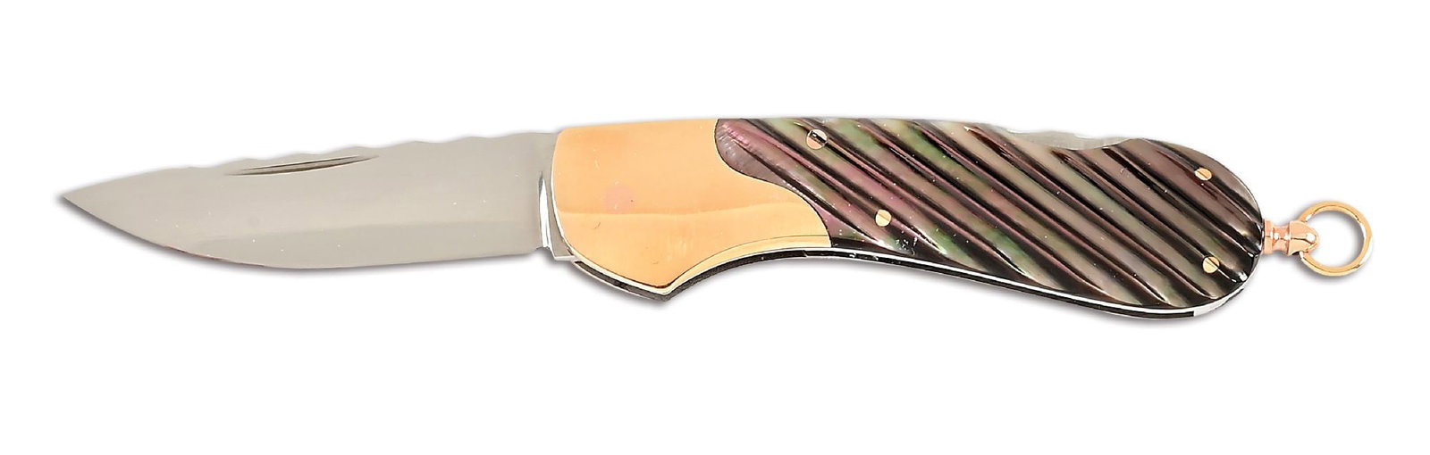 JOE KIOUS CUSTOM 14K ROSE GOLD AND FLUTED BLACK LIP TAHITIAN PEARL SHELL LOCKBACK. (1 of 5)