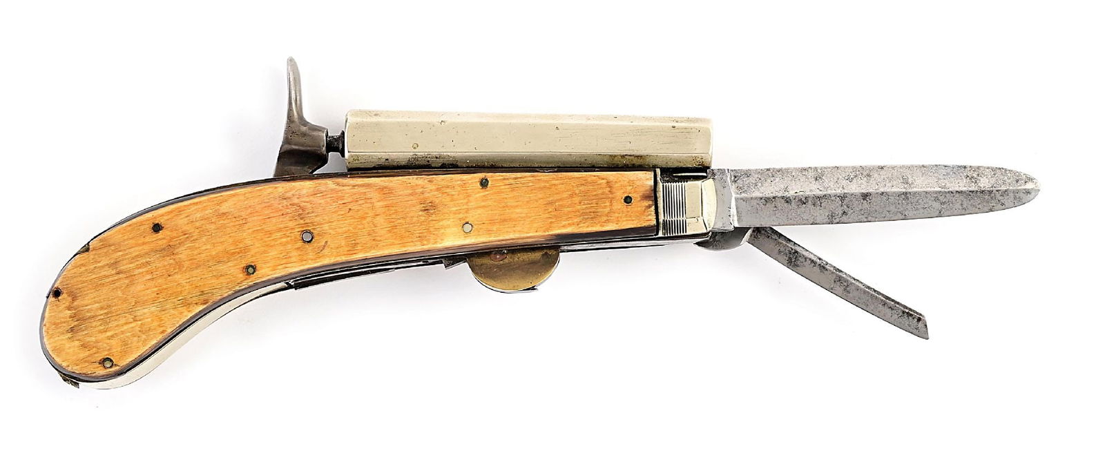 (A) UNWIN & RODGERS STYLE PERCUSSION CUT AND SHOOT KNIFE PISTOL. (1 of 7)