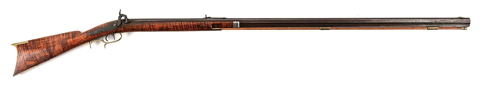 (A) KENTUCKY MADE W.F. SETTLE HALF STOCK PERCUSSION RIFLE. (1 of 14)