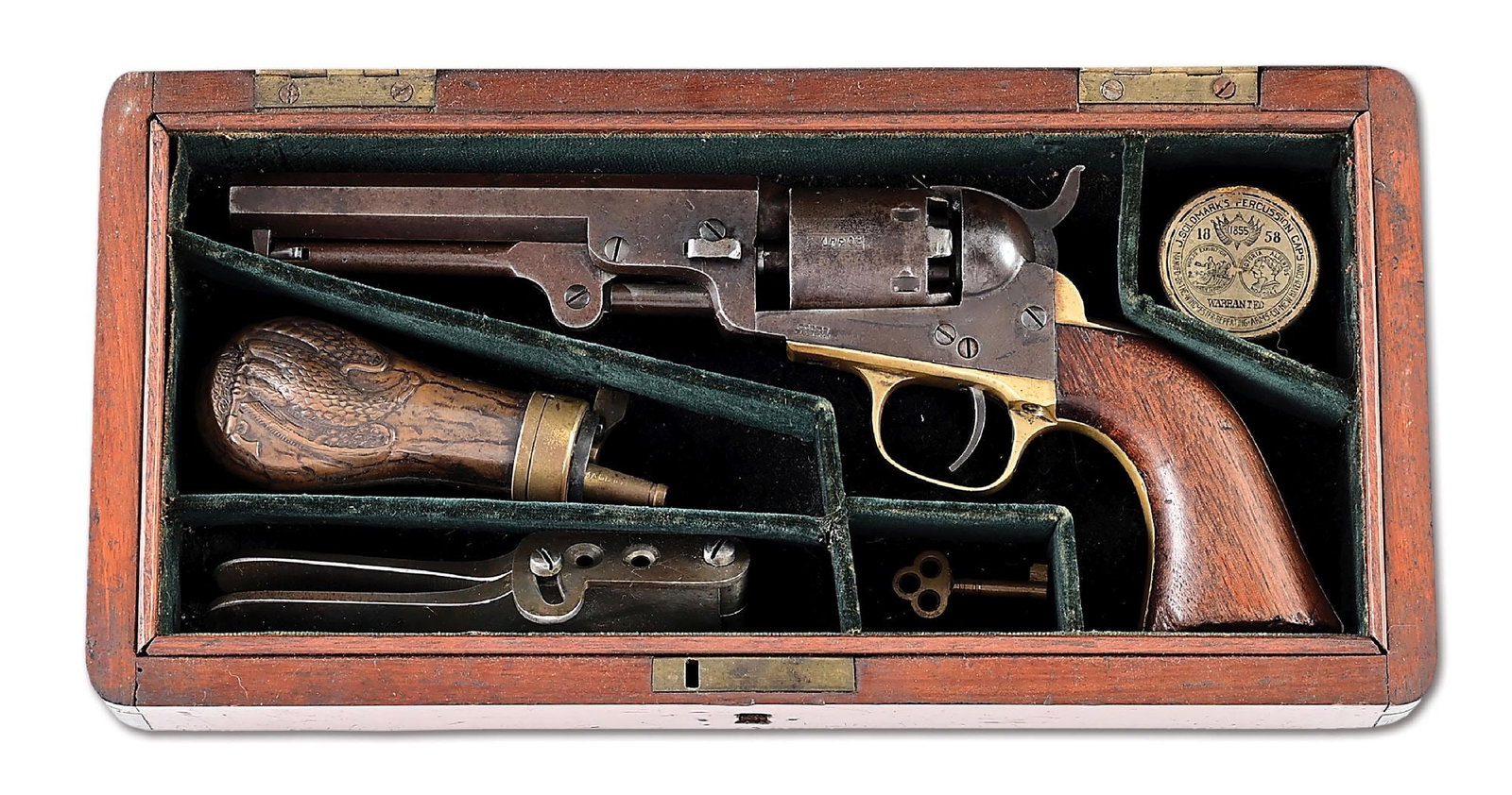 (A) CASED COLT MODEL 1849 POCKET PERCUSSION REVOLVER. (1 of 12)