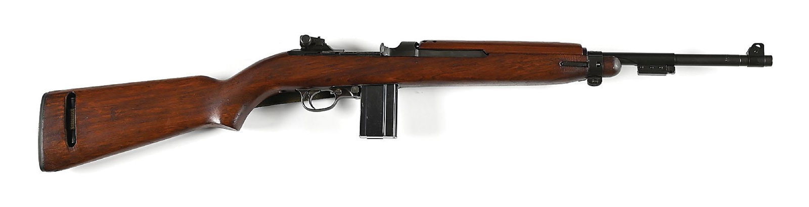 (C) INLAND M1 SEMI-AUTOMATIC CARBINE.: Manufactured in Inland's 5th block of production which ran from November 1944 to January 1945. The Inland barrel is dated "1-45" and is mounted with an "N" marked milled front sight. Later adjustable