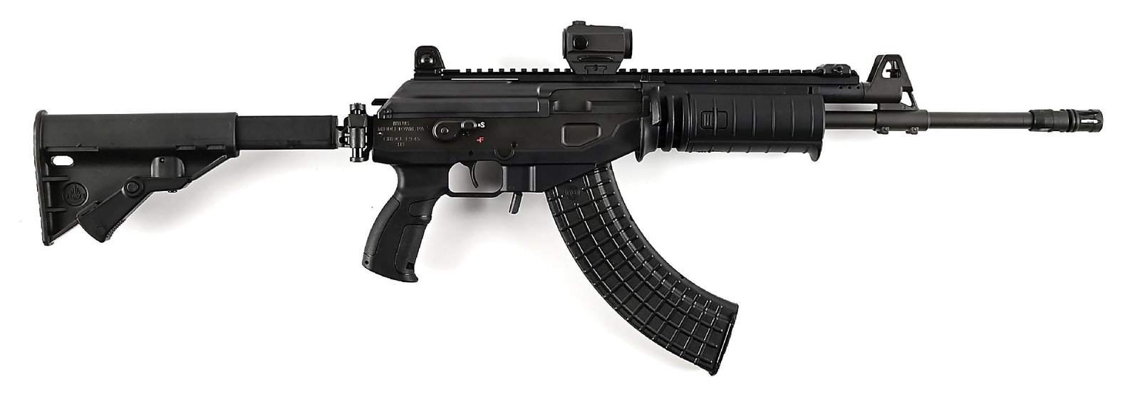 (M) IWI GALIL ACE SAR 7.62X39MM SEMI-AUTOMATIC RIFLE.: A modern take on the iconic Israeli assault rifle. Matte finished pencil barrel with directional cage flash hider. Protected post front sight and 2-position aperture rear sight. A Holosun HS403B red d