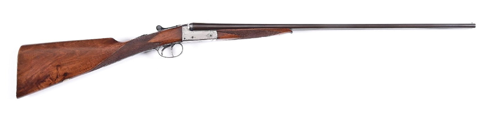 (C) HENRY MONK .410 SIDE BY SIDE SHOTGUN.: Nitro proofed browned barrels signed in the concave rib "HENRY MONK CHESTER" with single bead sight and extractor. Polished and lightly engraved box lock action with double triggers and automatic safe