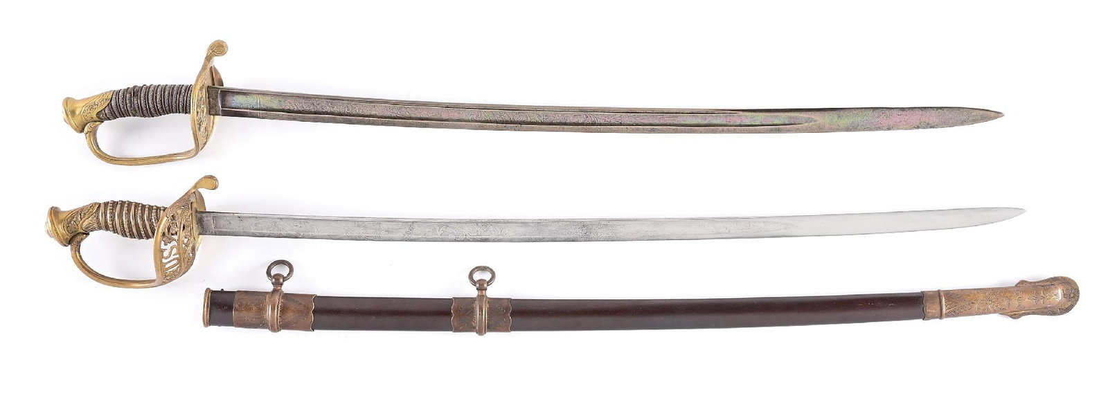 LOT OF 2: US CIVIL WAR M1850 STAFF AND FIELD OFFICER'S SWORD AND M1850 FOOT OFFICER'S SWORD. (1 of 14)
