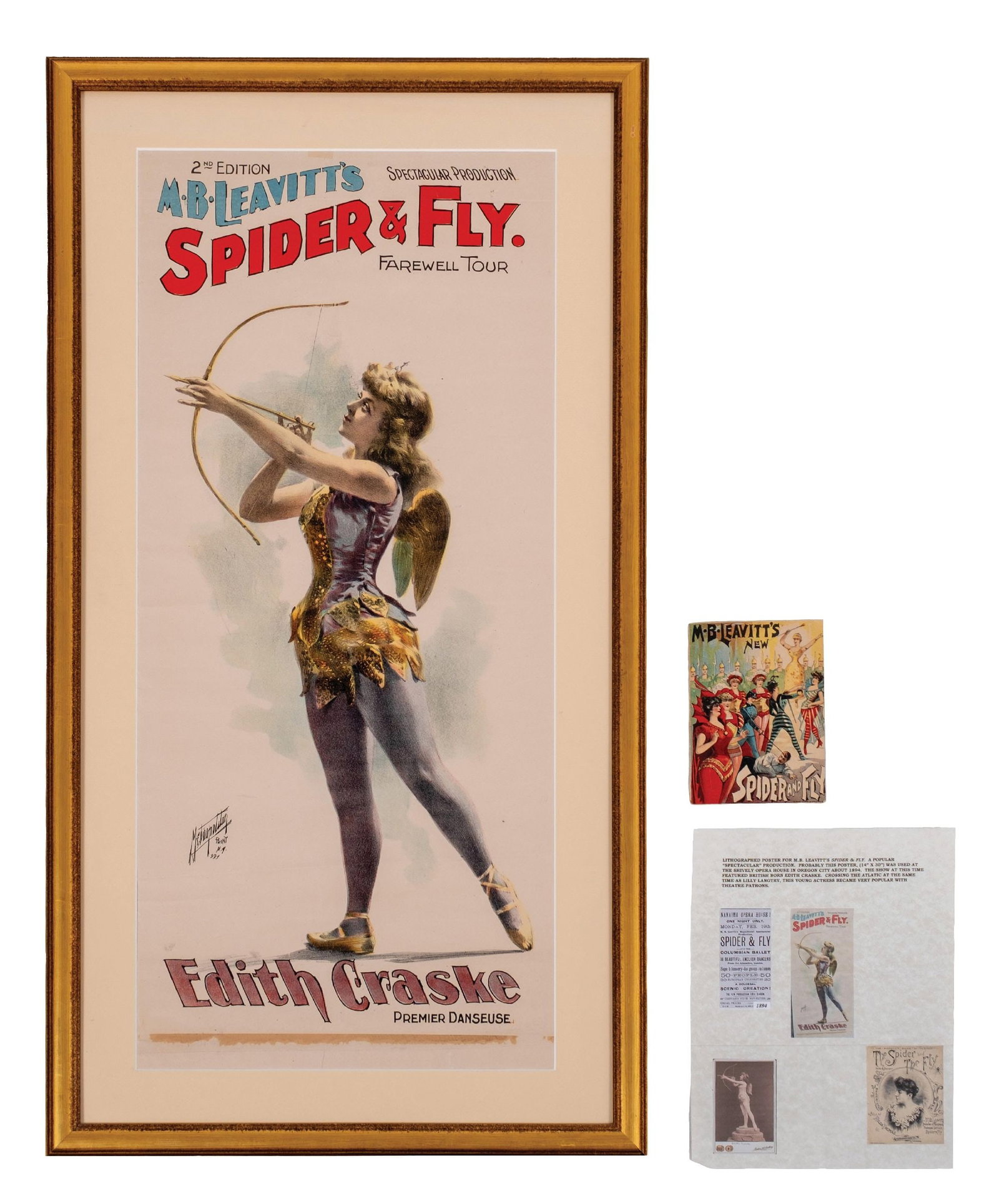 FRAMED BROADSIDE ADVERTISEMENT FOR M.B. LEAVITTS SPIDER AND FLY (1 of 2)