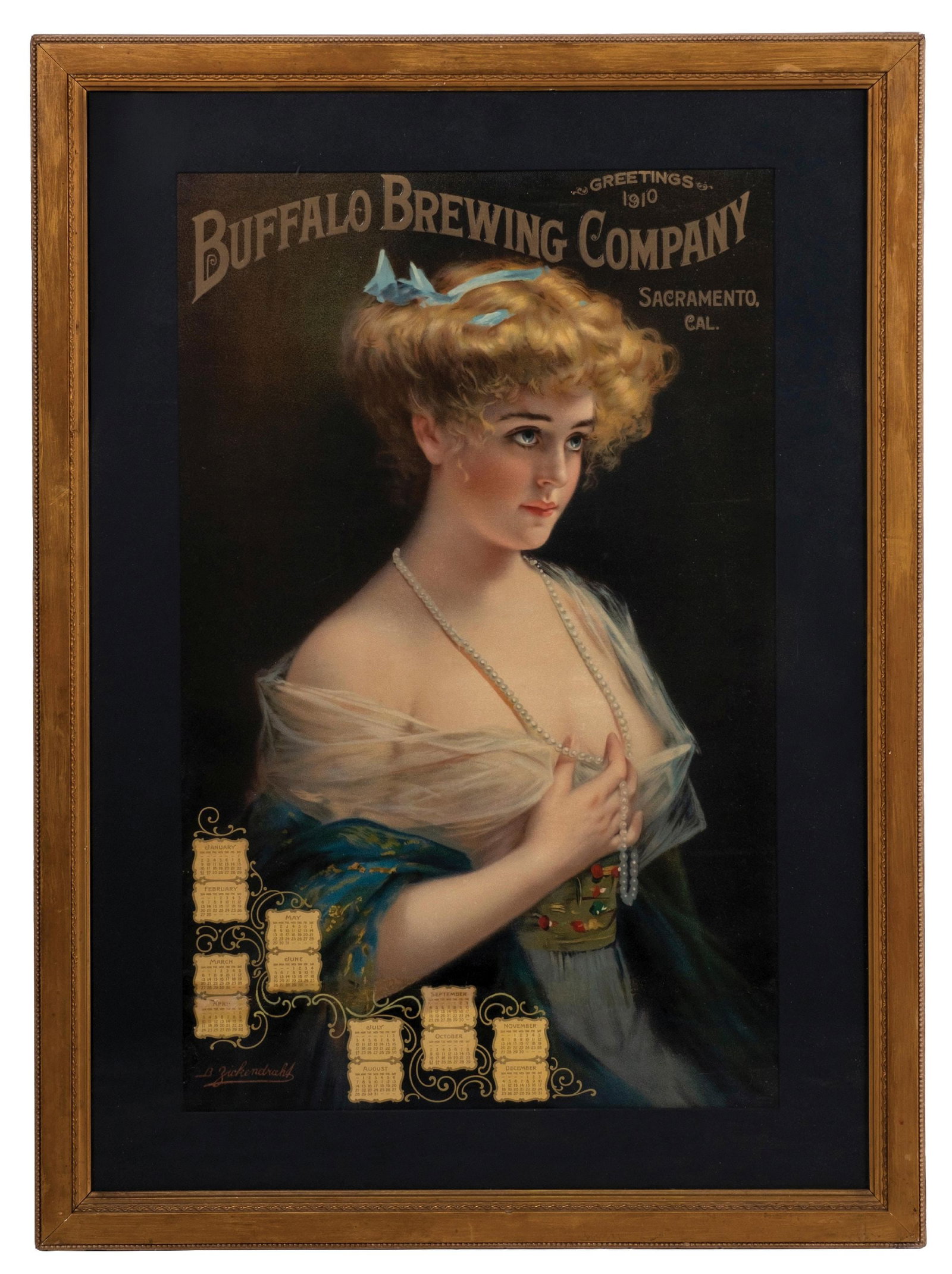 BUFFALO BREWING COMPANY LITHOGRAPH CALENDAR FROM 1910 (1 of 3)