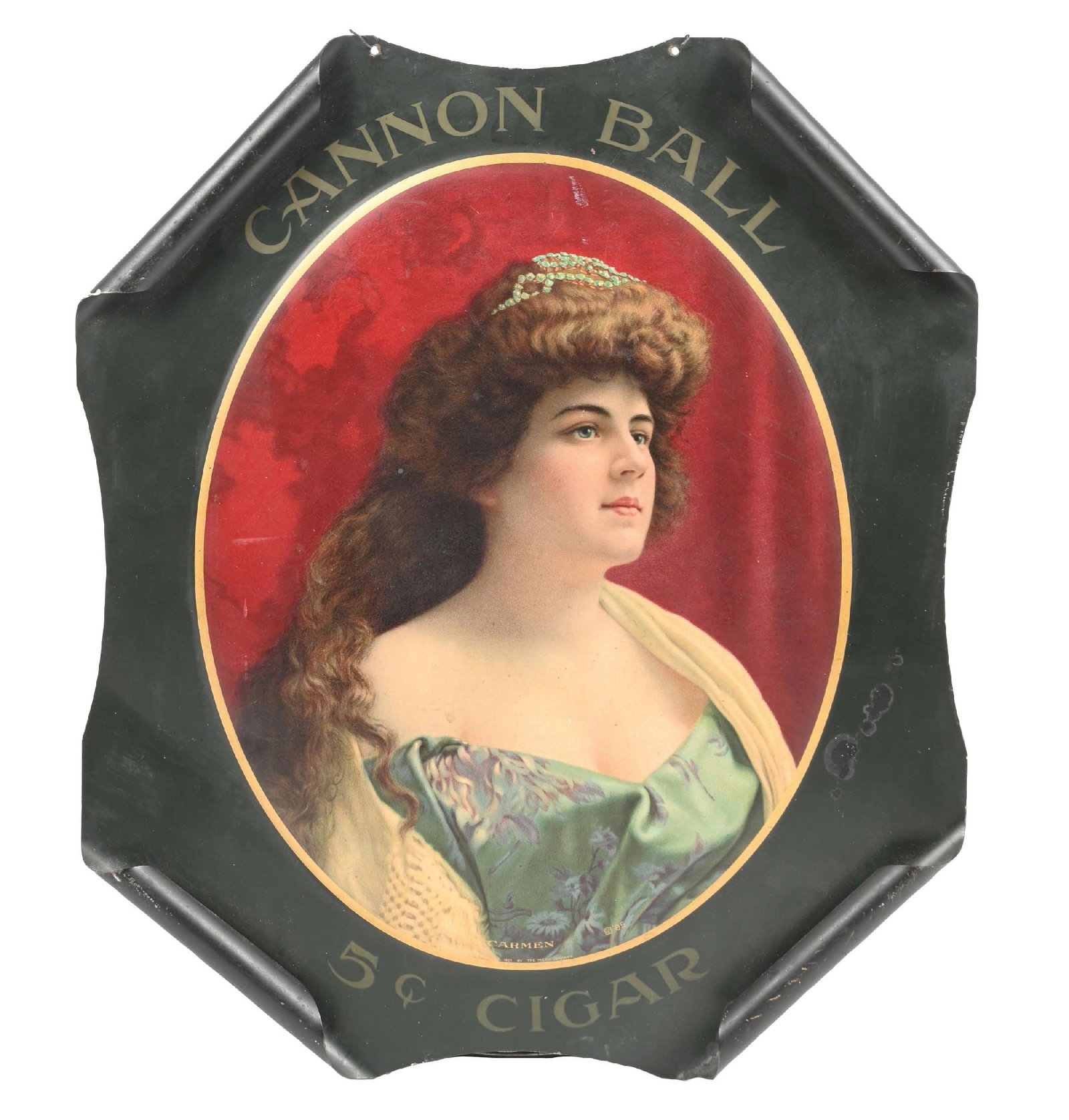 ROLLED EDGE TIN SIGN FOR CANNON BALL 5¢ CIGARS (1 of 2)
