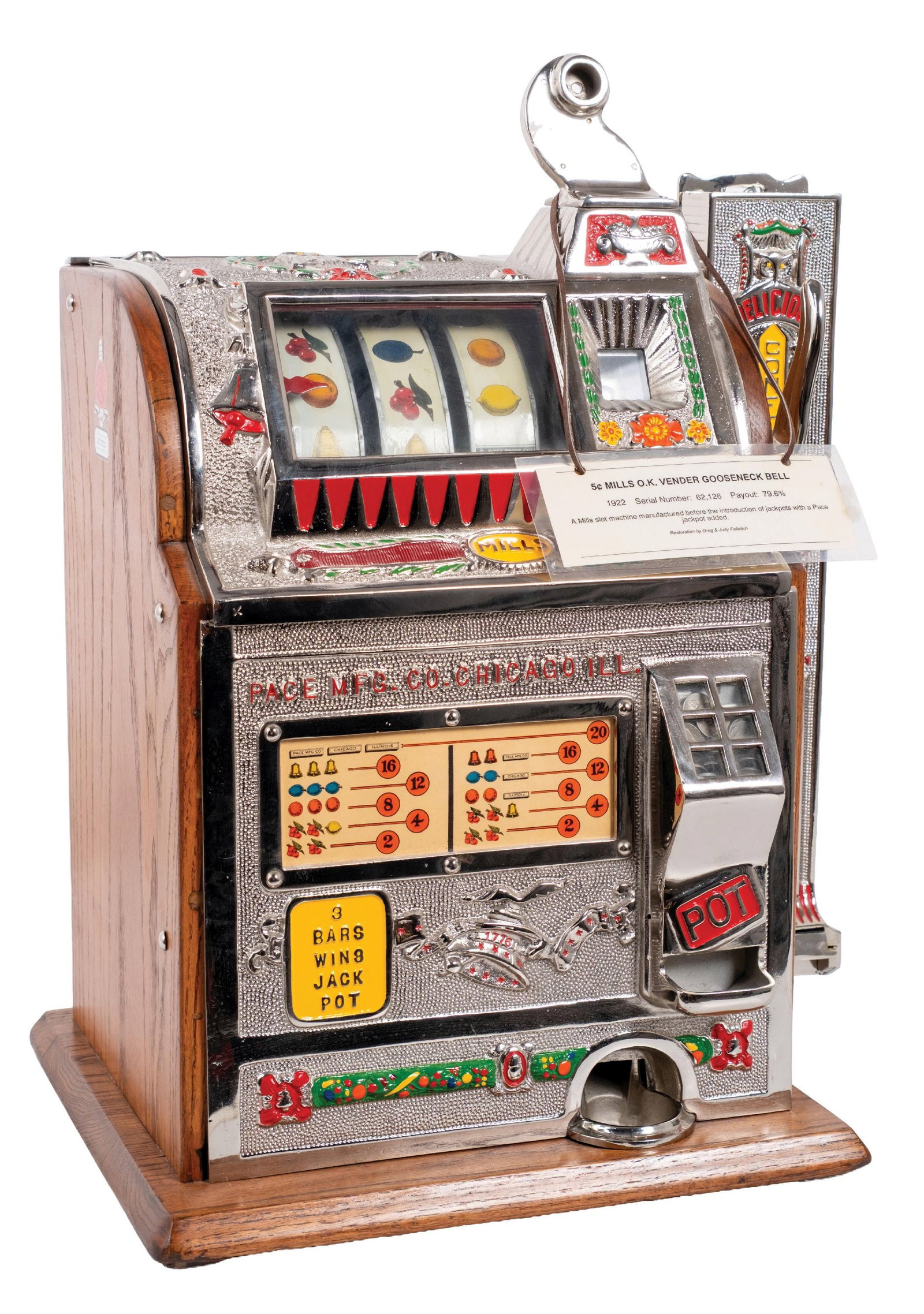 5¢ MILLS/PACE CONVERSION GOOSENECK SLOT MACHINE WITH VENDER - 6