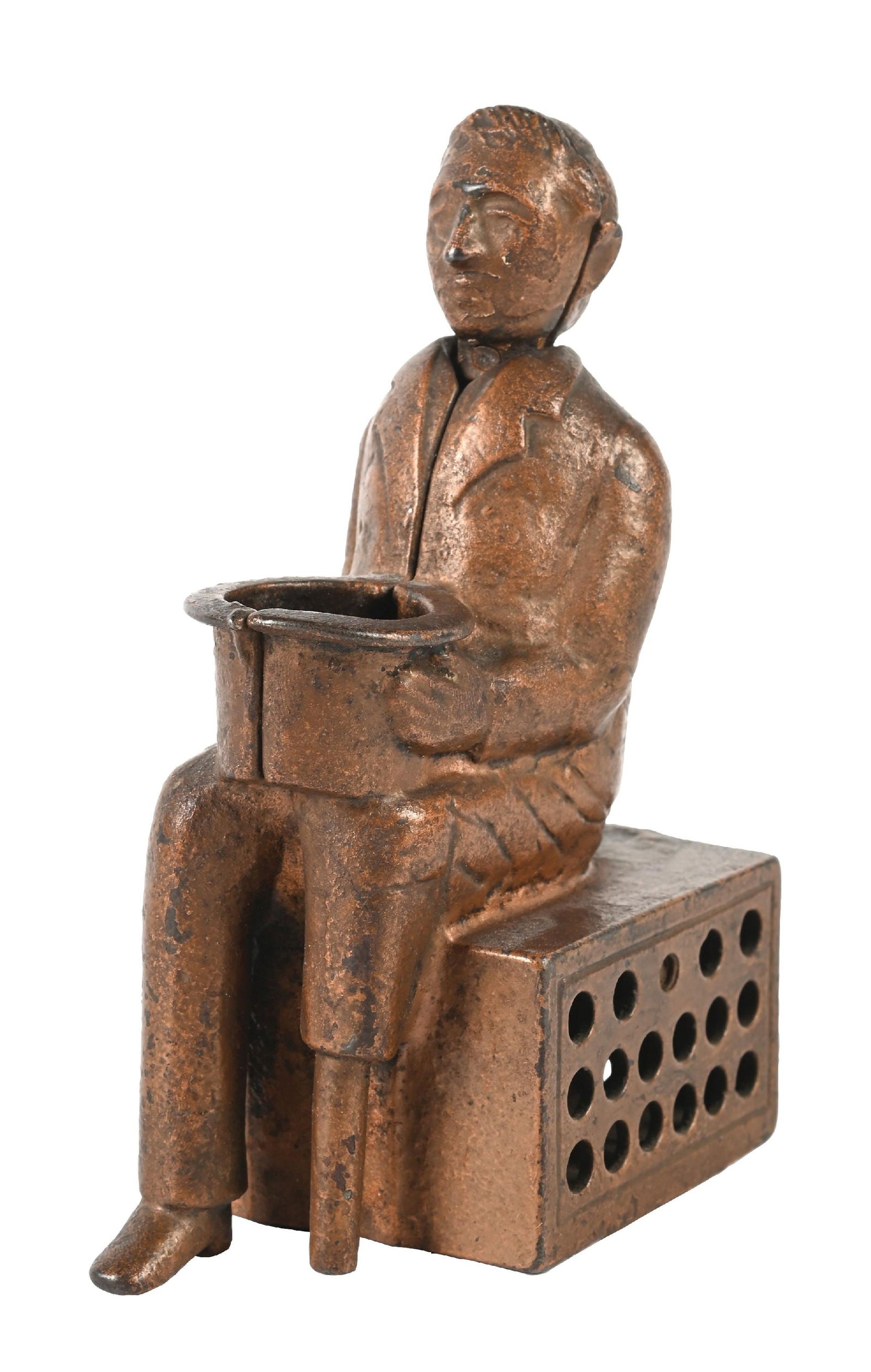 JUDD MFG. PEG-LEG BEGGAR BANK: Original bank, but repainted. Condition: Dimensions: 2 - 1/8" x 3 - 1/2" x 5".
