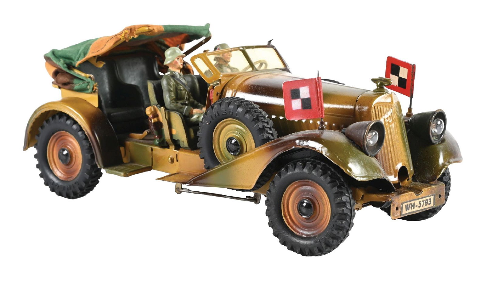 LINEOL GERMAN KUBELWAGEN: Camouflage paint. Totally restored and repainted example. Condition: Dimensions: 4 - 1/4" x 10 - 1/2" x 5".