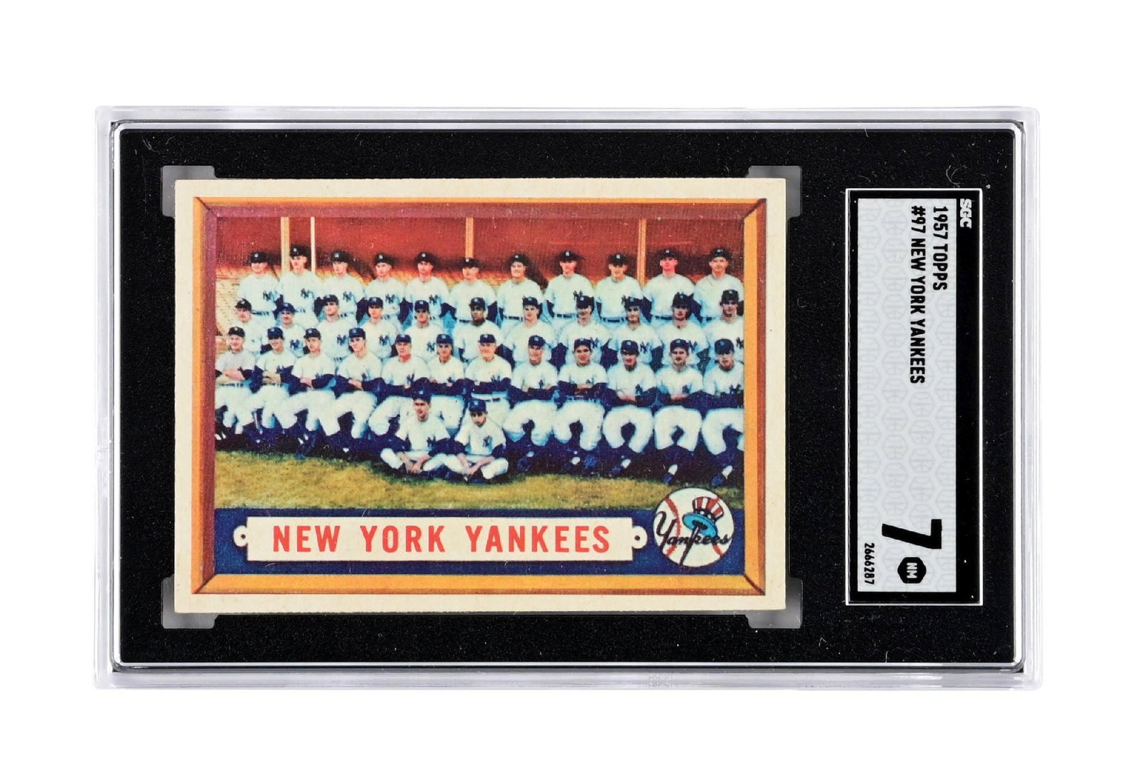 1957 TOPPS #97 NEW YORK YANKEES SGC 7: Great example. SGC 7. Condition: Dimensions: Case: 3 - 1/2" x 5 - 1/2".