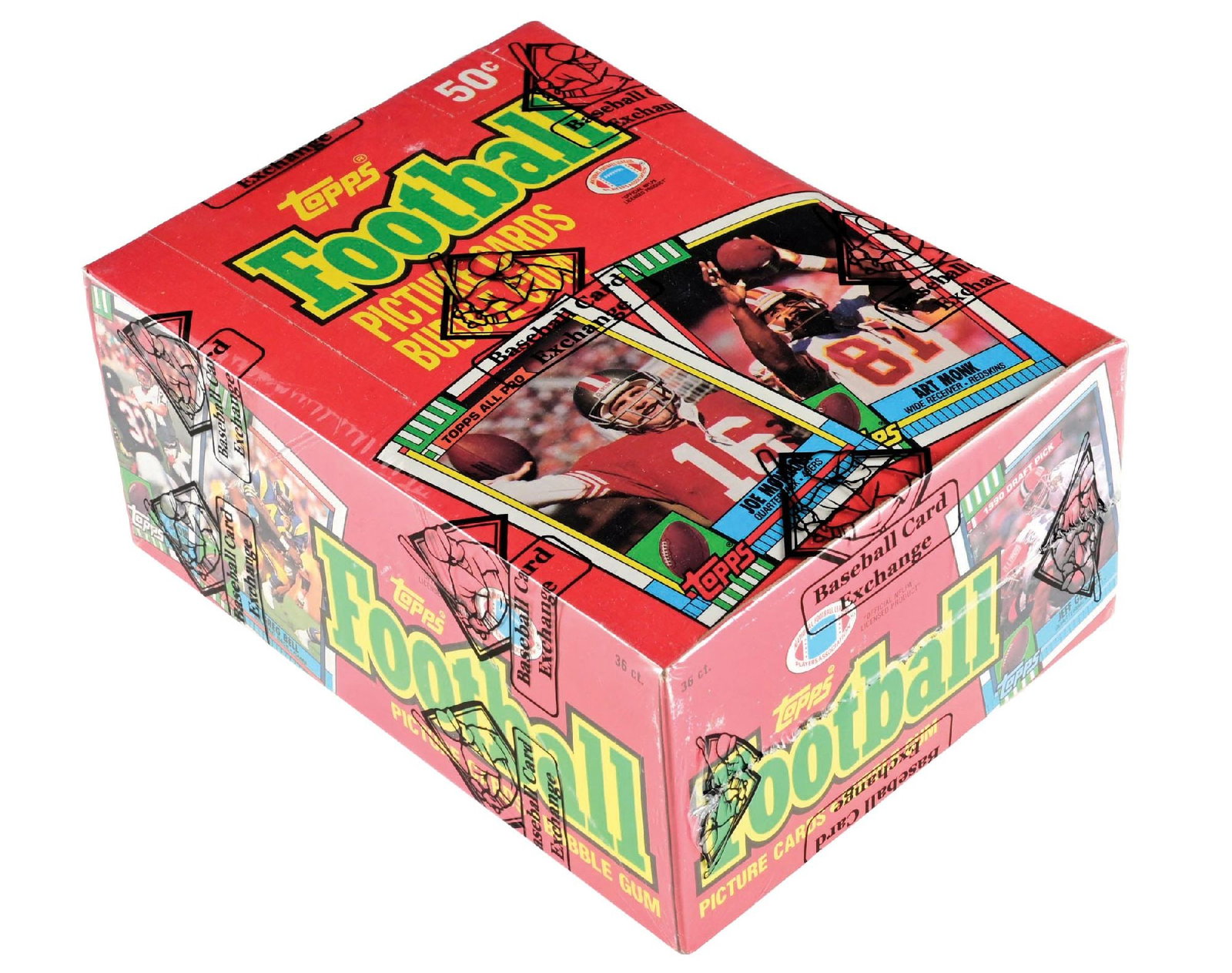 1990 TOPPS FOOTBALL WAX BOX: BBCE wrapped. Nice clean box. Condition: Dimensions: 5 - 1/2" x 3 - 1/4" x 7 - 1/2".