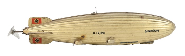 GERMAN PRE-WAR TIN LITHO WIND-UP HINDENBURG D-LZ 129 ZEPPELIN TOY