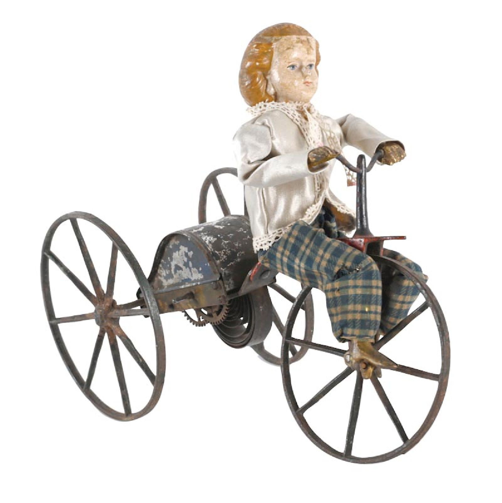 EARLY GEORGE BROWN CLOCKWORK BOY ON VELOCIPEDE TOY (1 of 3)