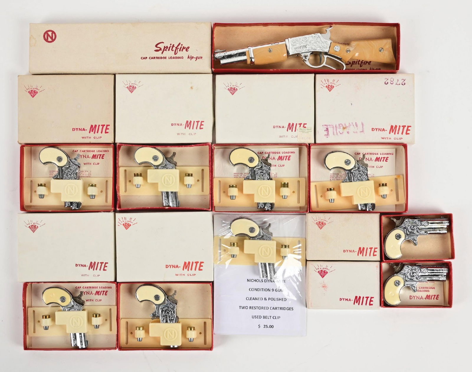 COLLECTION OF 10: VARIOUS NICHOLS DYNA-MITE & SPITFIRE DERRINGERS & RIFLE (1 of 1)