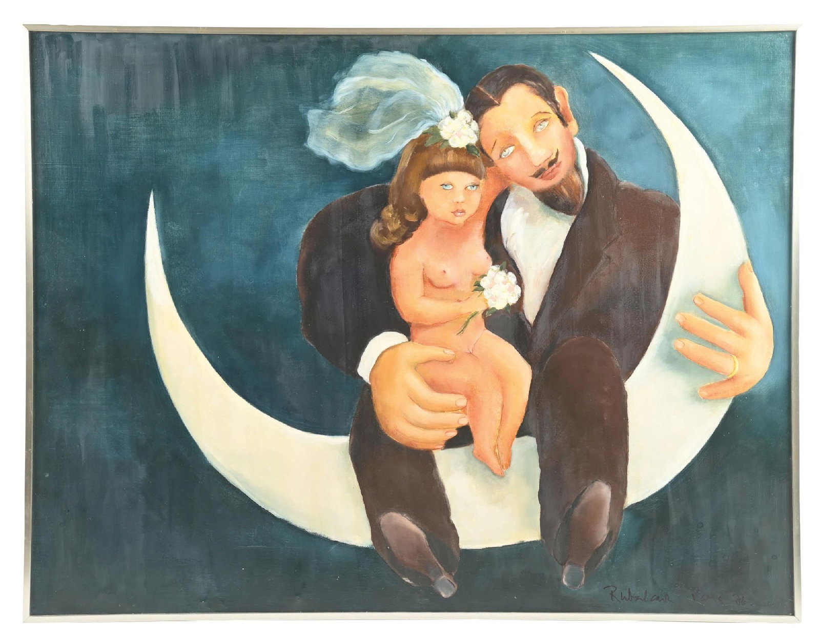 CRISTINA RUBALCAVA (B. 1943): Married Life Acrylic on canvas Signed lower-right, "Rubalcava" 45 x 34-1/4 in. (114.3 x 87 cm) Framed 46 x 35-1/4 in. (116.8 x 89.5 cm) Condition Excellent. Condition: Dimensions: Framed: 46" x 35 - 1