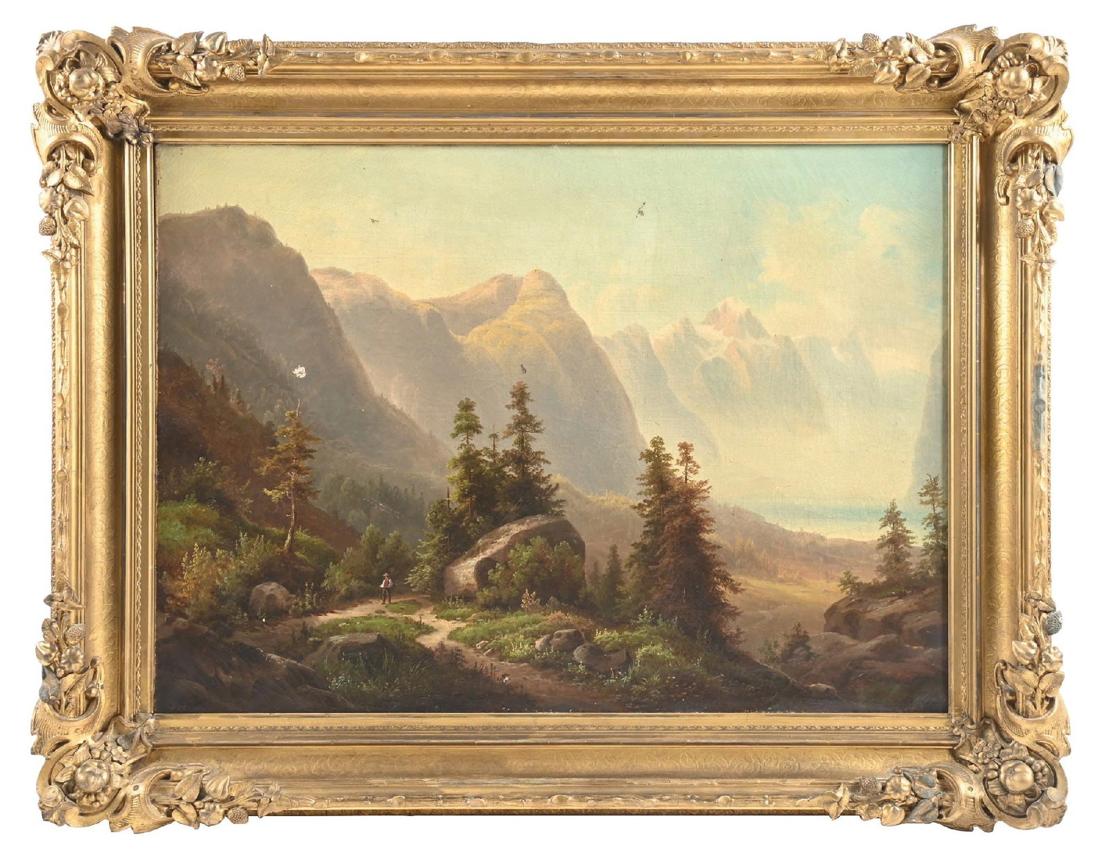 ANTIQUE LANDSCAPE OIL ON CANVAS PAINTING (1 of 6)
