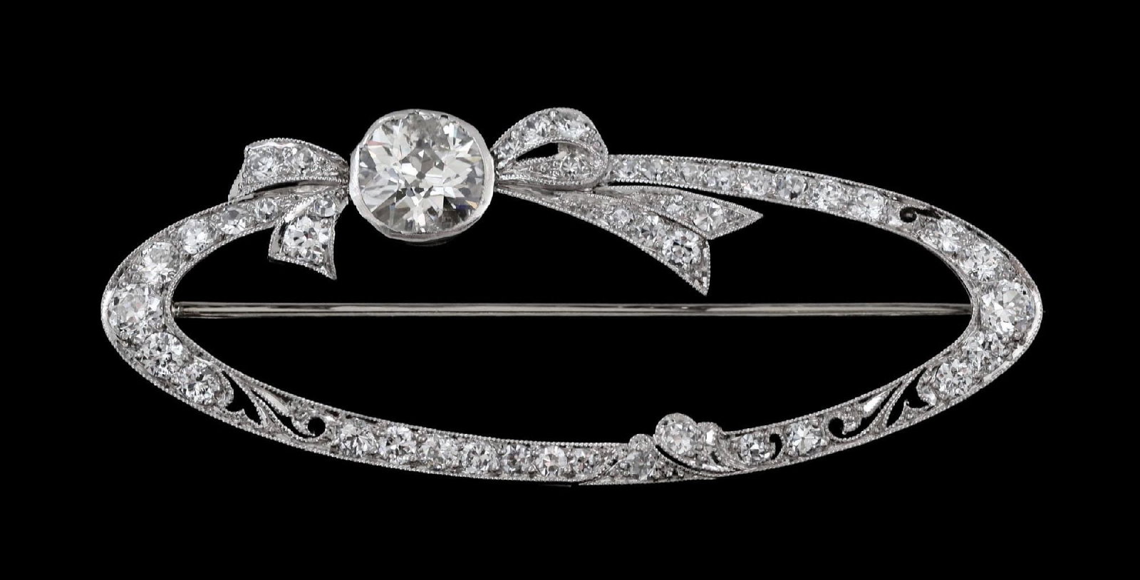 ANTIQUE PLATINUM 3.20CT TW DIAMOND BROOCH W/REPORT (1 of 4)