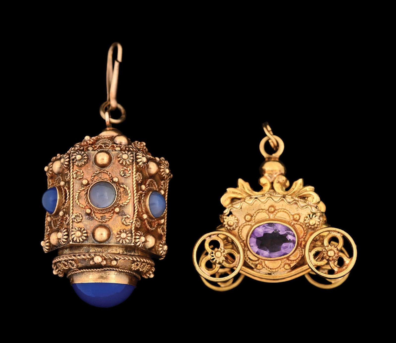COLLECTION OF 2: ANTIQUE 14K GOLD JEWELED PENDANTS (1 of 4)