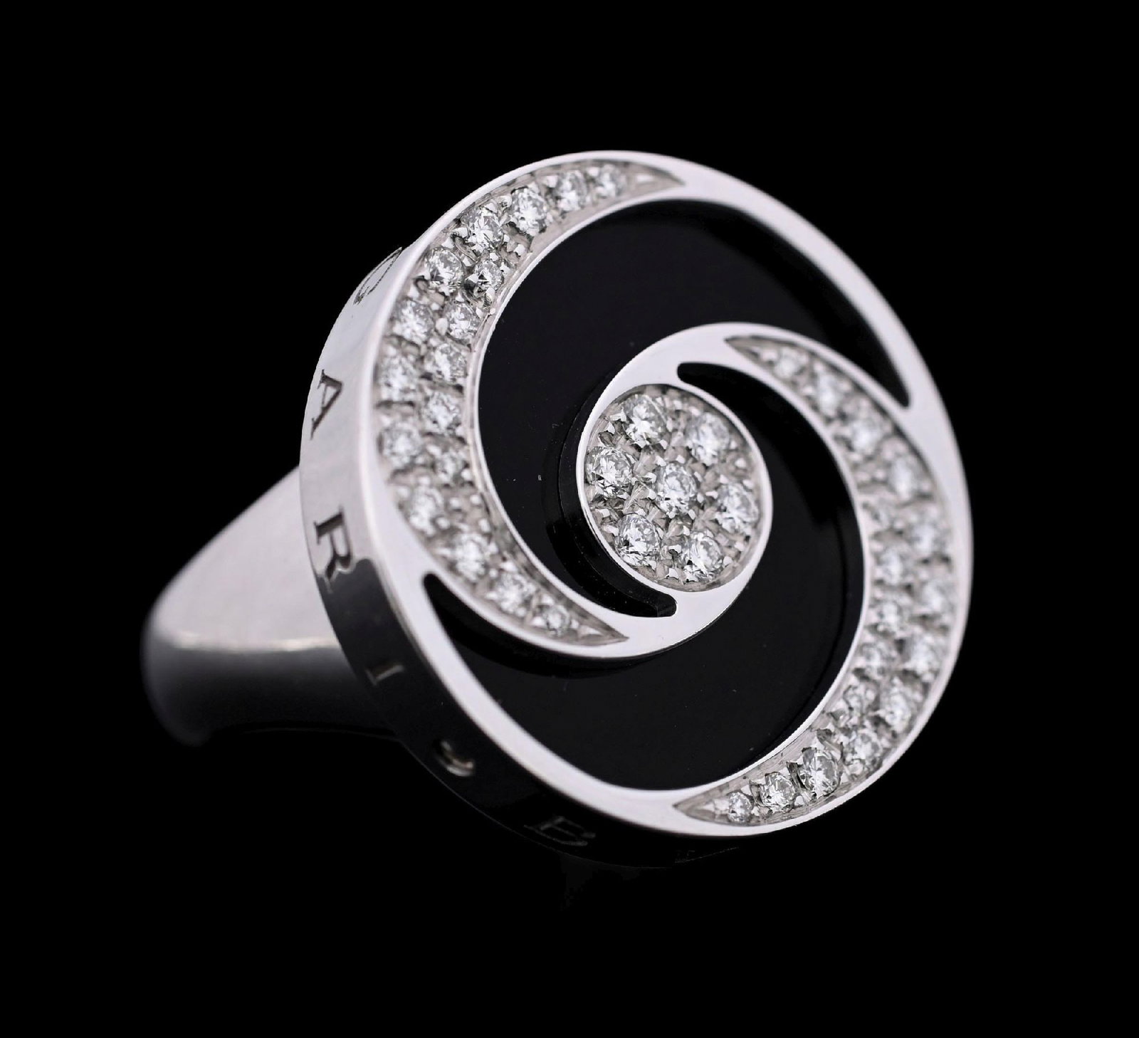 BULGARI 18K WHITE GOLD DIAMOND & ONYX OPTICAL SPINNING RING (1 of 6)