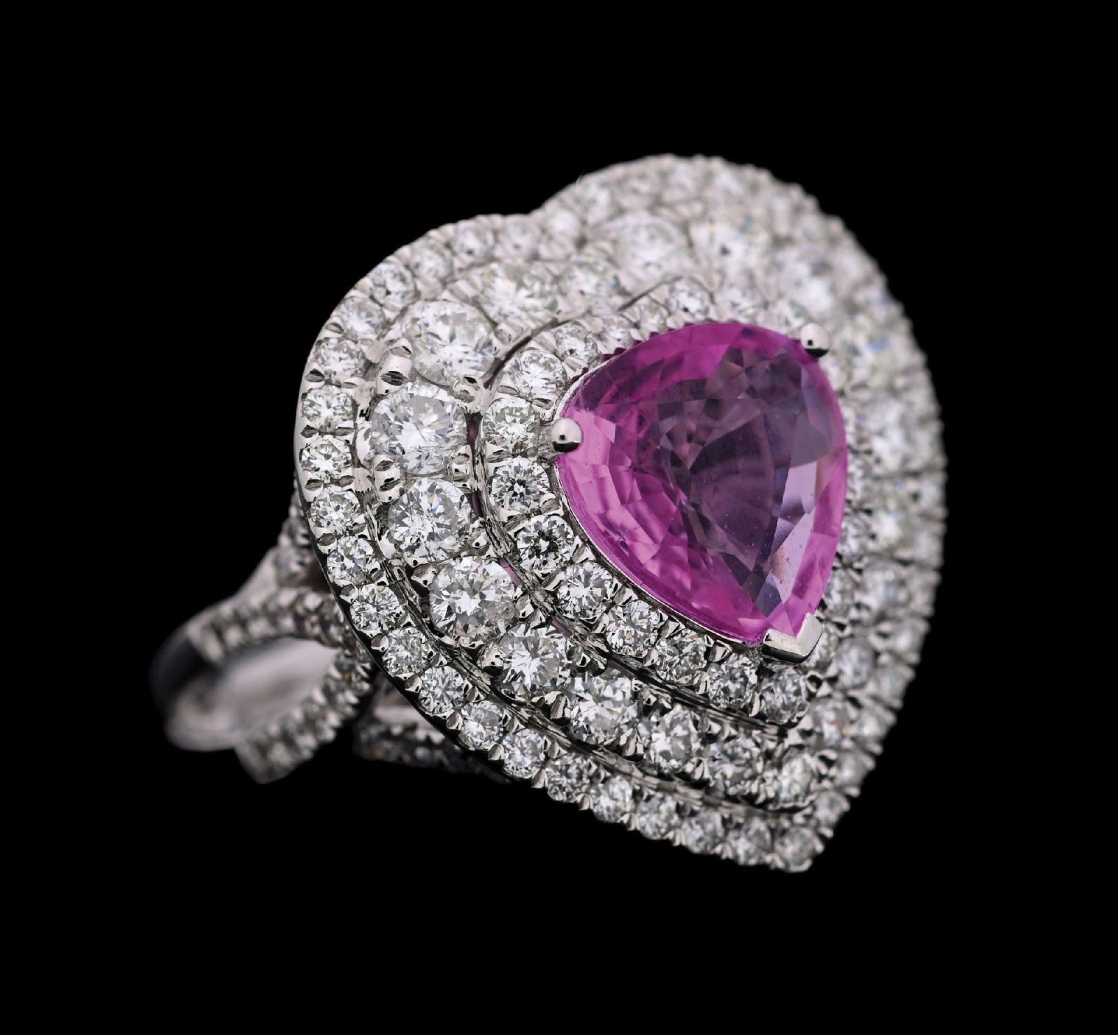 18K WHITE GOLD PINK SAPPHIRE & DIAMOND RING (1 of 5)