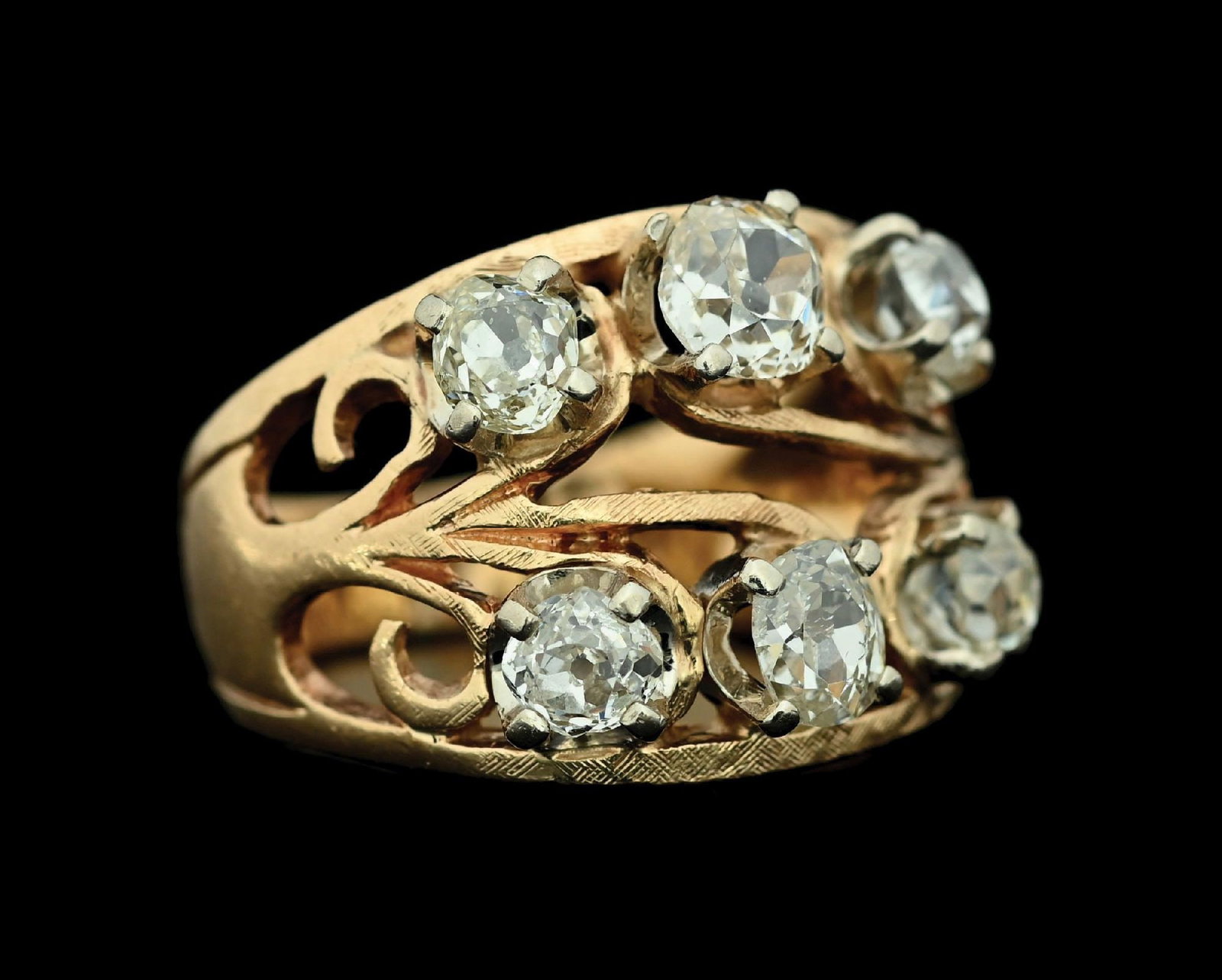 14K GOLD 2CT TW OLD-MINE CUT DIAMOND RING. (1 of 6)