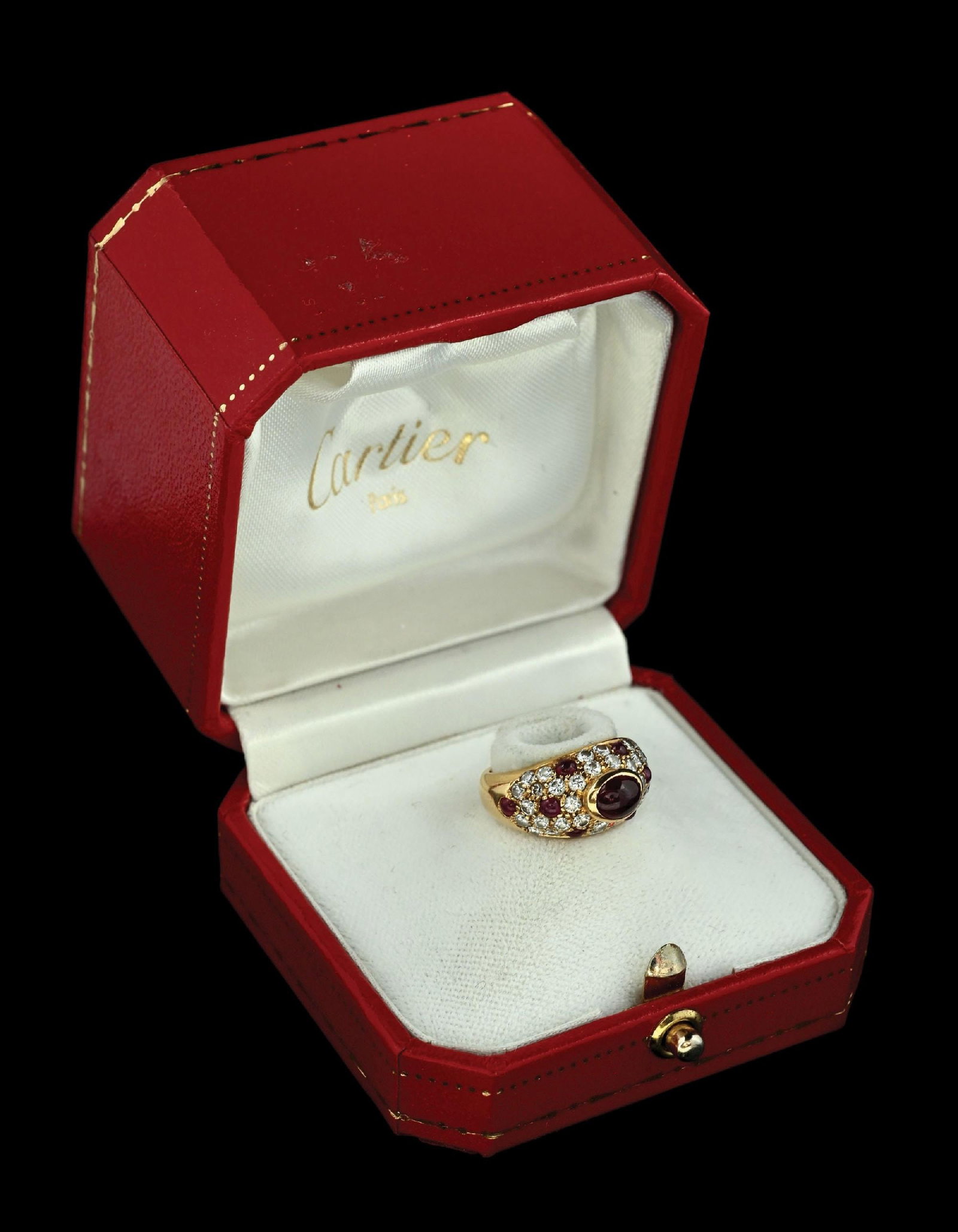 18K GOLD CARTIER RUBY & DIAMOND RING W/ORIGINAL BOX (1 of 8)