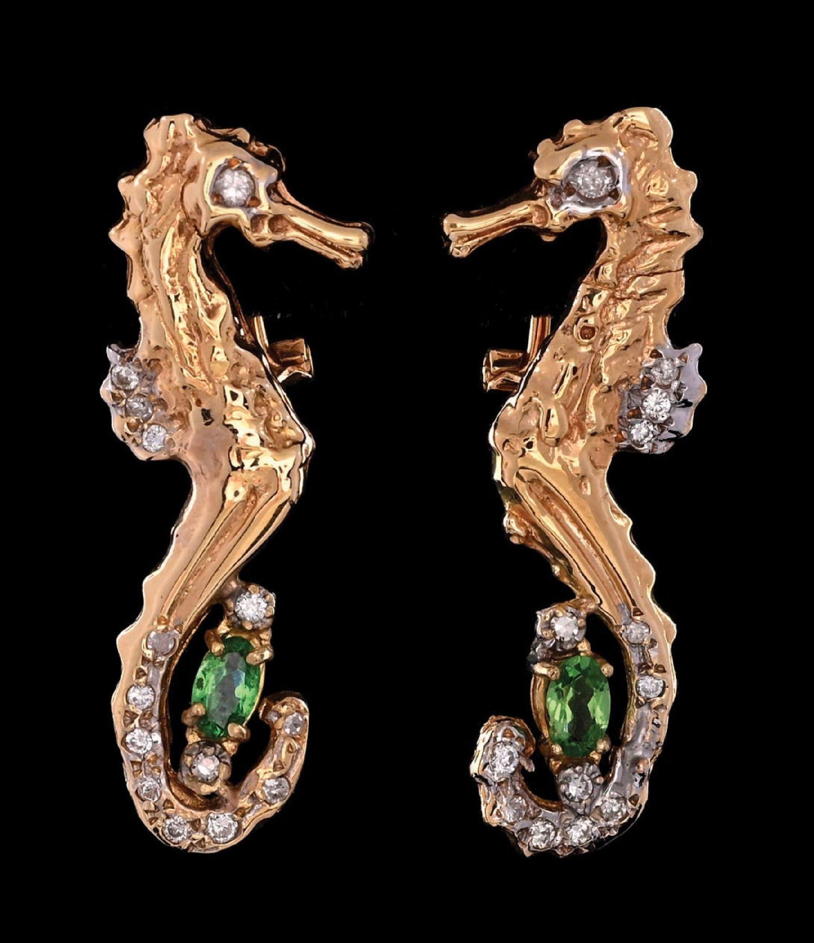 14K GOLD TSAVORITE & DIAMOND SEA HORSE EARRINGS (1 of 3)
