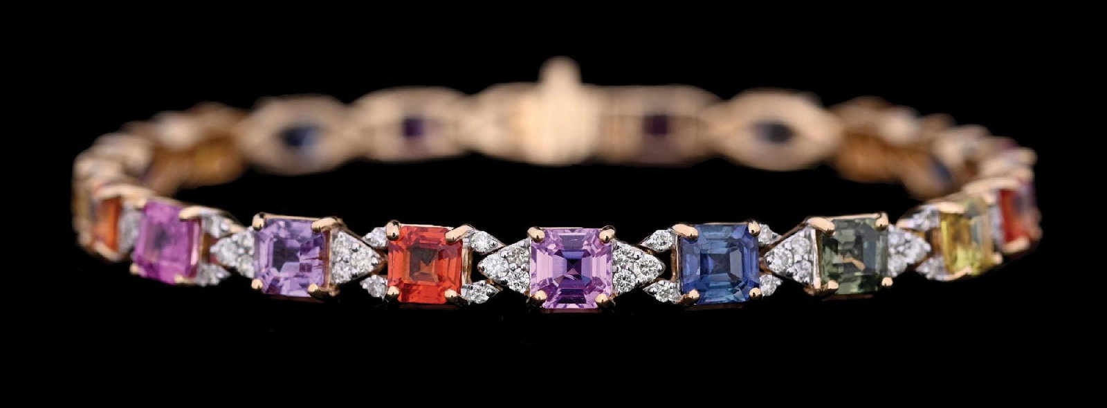 14K GOLD MULTI-COLOR SAPPHIRE & DIAMOND BRACELET W/REPORT (1 of 9)