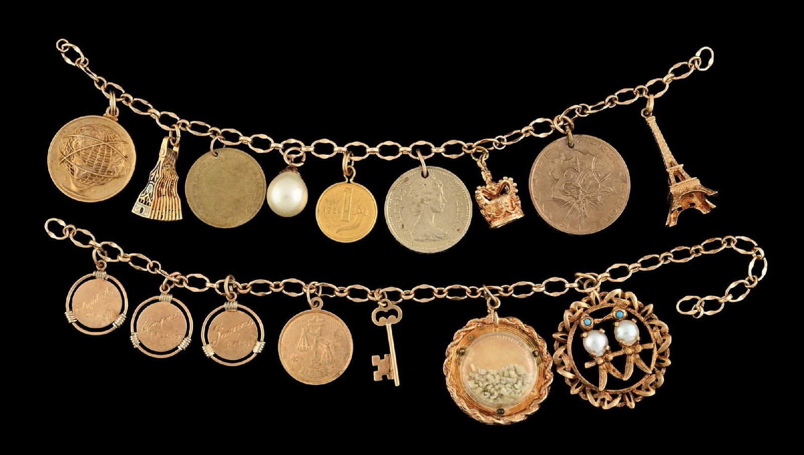 COLLECTION OF 2: VINTAGE GOLD CHARM BRACELETS (1 of 2)