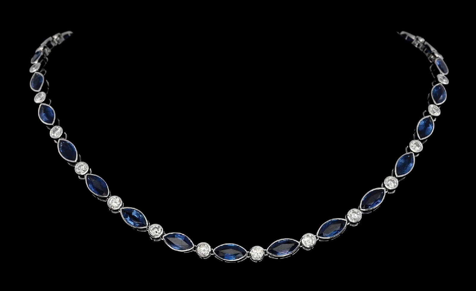 PLATINUM SAPPHIRE & DIAMOND NECKLACE W/GIA REPORT: Ladies' platinum sapphire (27.64ctw) and diamond (6.61ctw) necklace accompanied by an original GIA sapphire report and an AIGL appraisal report with an ERRV of $88,172.00 (See additional website image