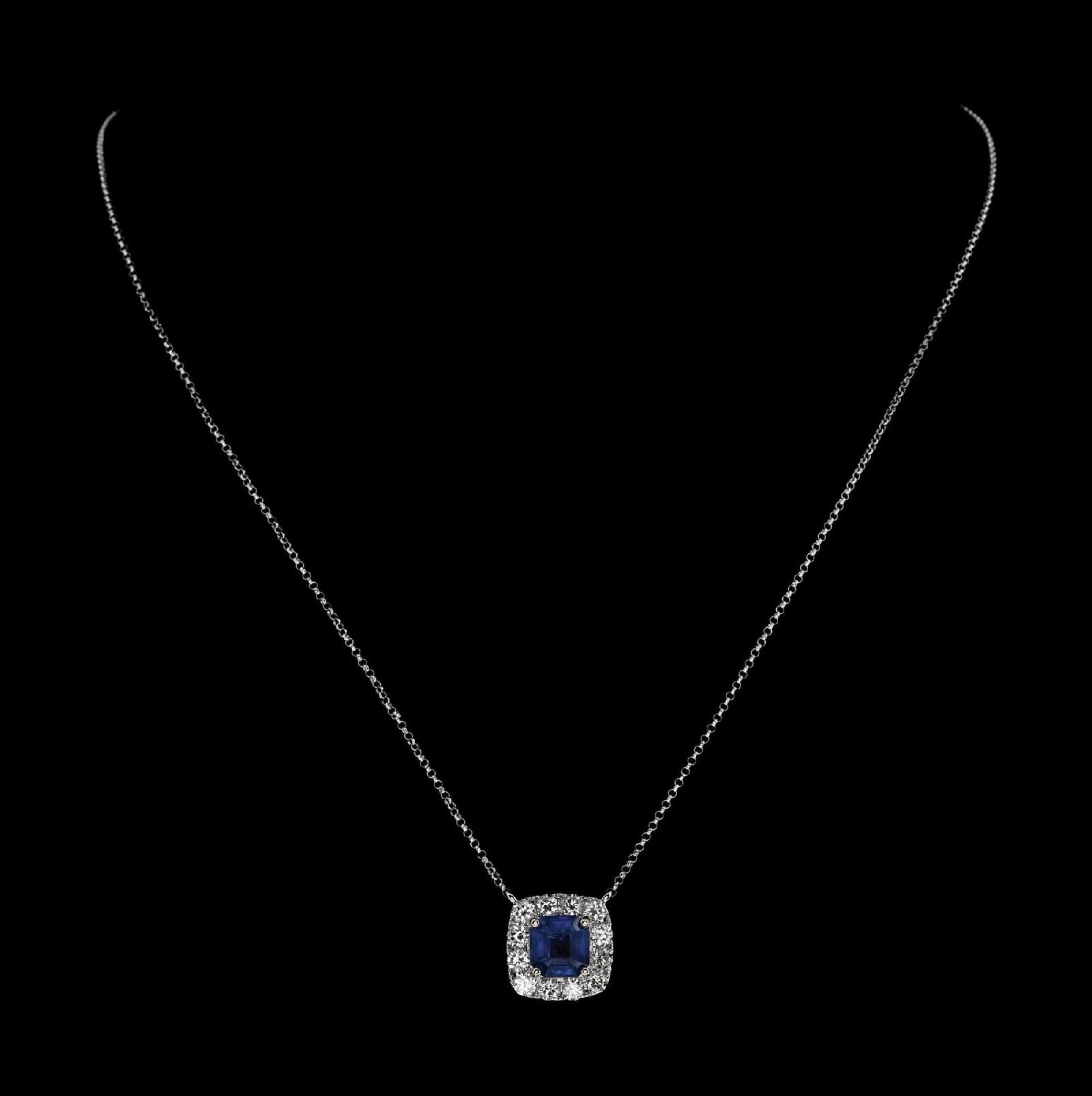 18K WHITE GOLD CEYLON SAPPHIRE & DIAMOND NECKLACE W/GIA REPORT: Ladies' 18k white gold Ceylon (Sri Lanka) sapphire (2.48ct) and diamond (1.08ctw) necklace accompanied by an original GIA sapphire origin report and an AIGL appraisal report with an ERRV of $27,239.00