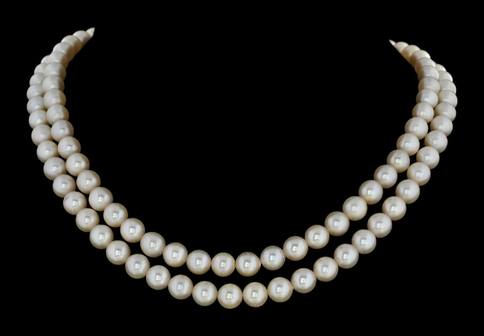 DOUBLE-STRAND CULTURED PEARL NECKLACE W/14K GOLD CLASP (1 of 5)