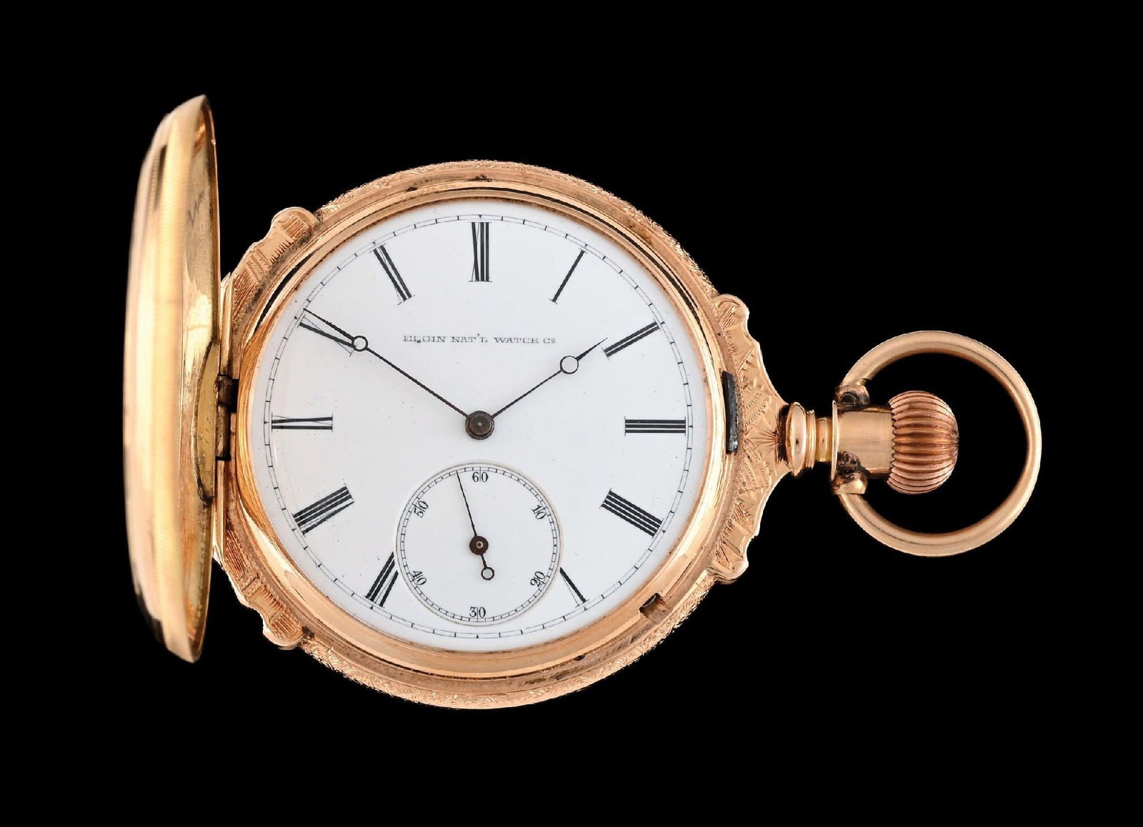 14K GOLD ELGIN H/C BOX-HINGE ENGRAVED POCKET WATCH (1 of 8)