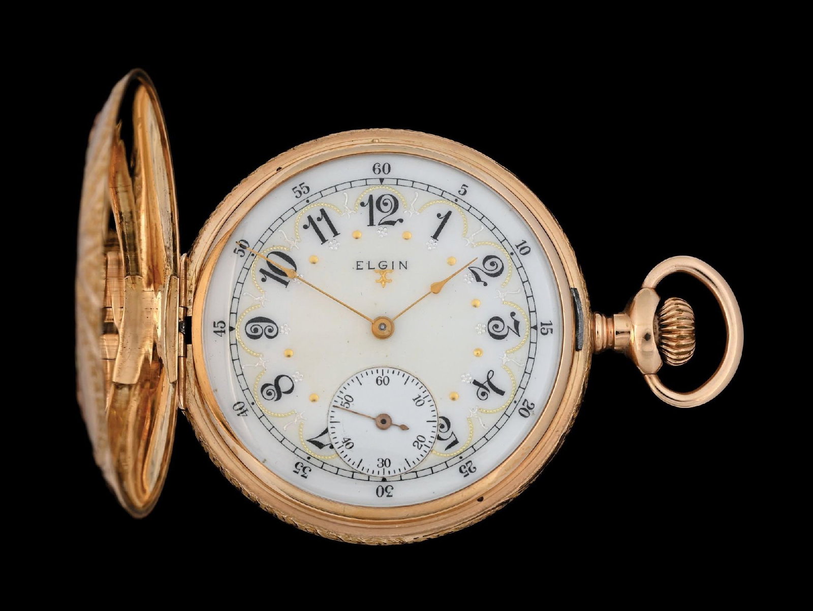 14K MULTICOLOR ELGIN H/C POCKET WATCH DECORATED W/FLOWERS (1 of 9)