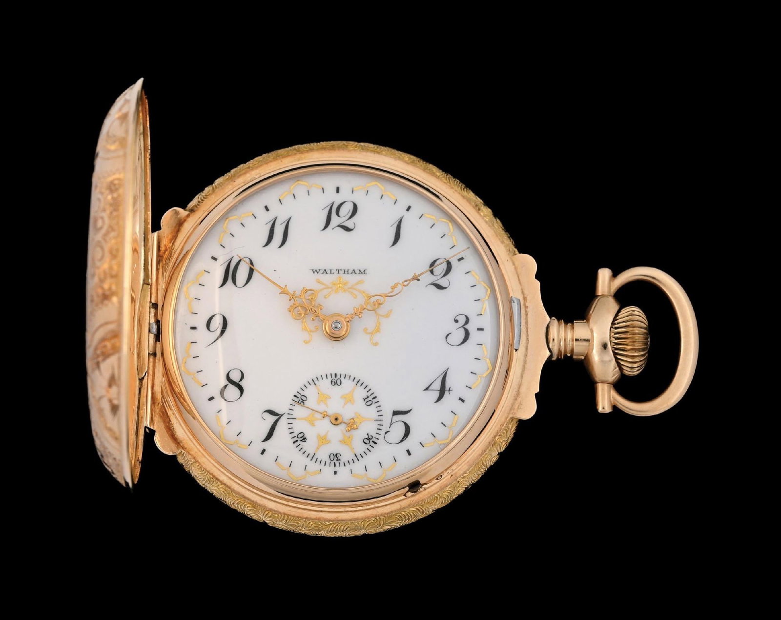 14K GOLD AMERICAN WALTHAM P.S. BARTLETT MULTICOLOR BOX HINGE H/C POCKET WATCH W/BASKET (1 of 9)